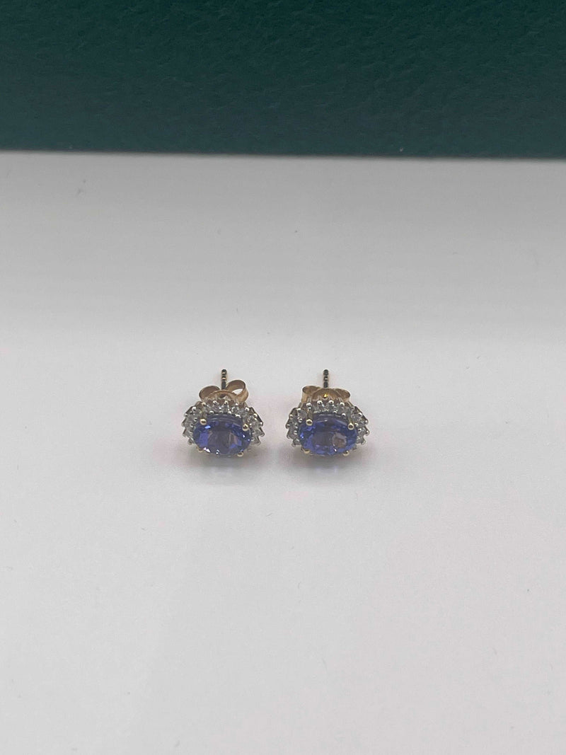 GENUINE AFRICAN TANZANITE STUD EARRINGS IN REAL DAIMONDS SET IN 14K WHITE GOLD 8MM