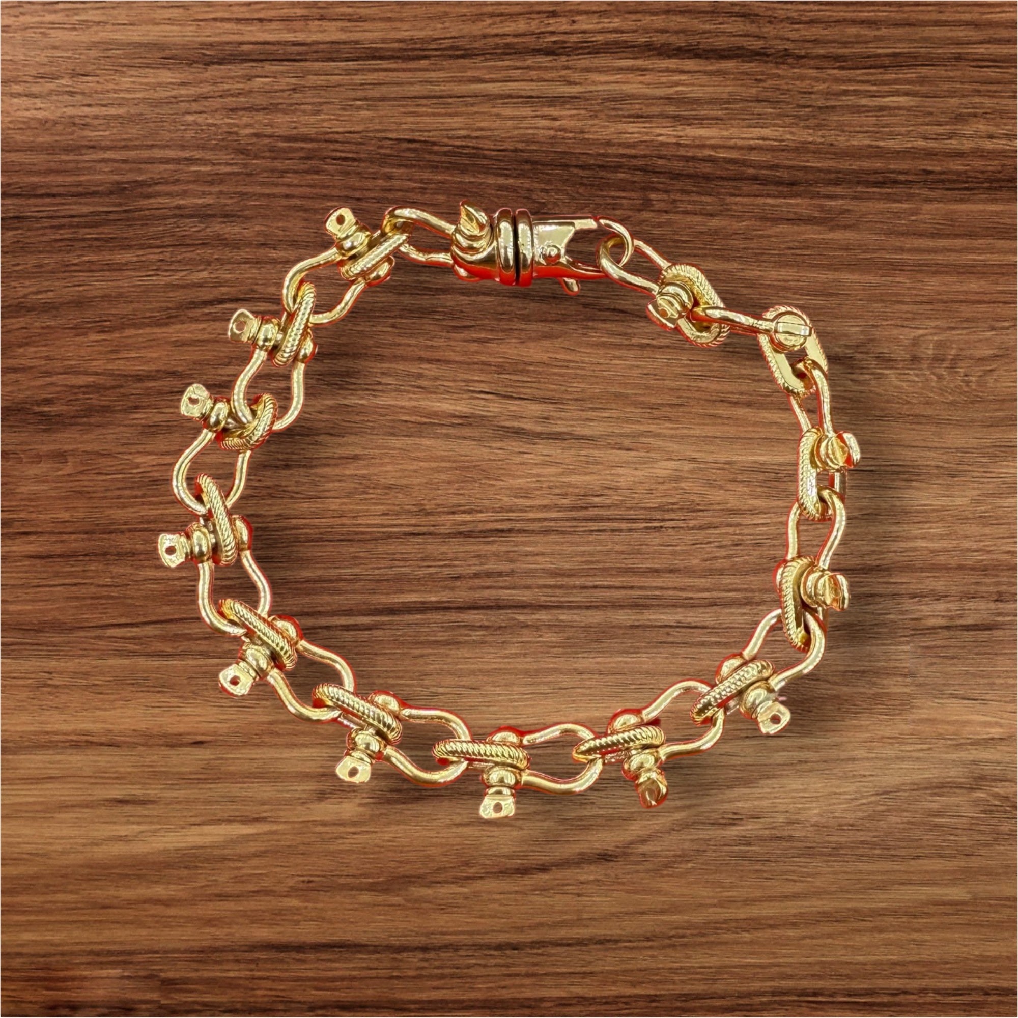14k solid real gold heavy handmade shackle link bracelet 9.5mm