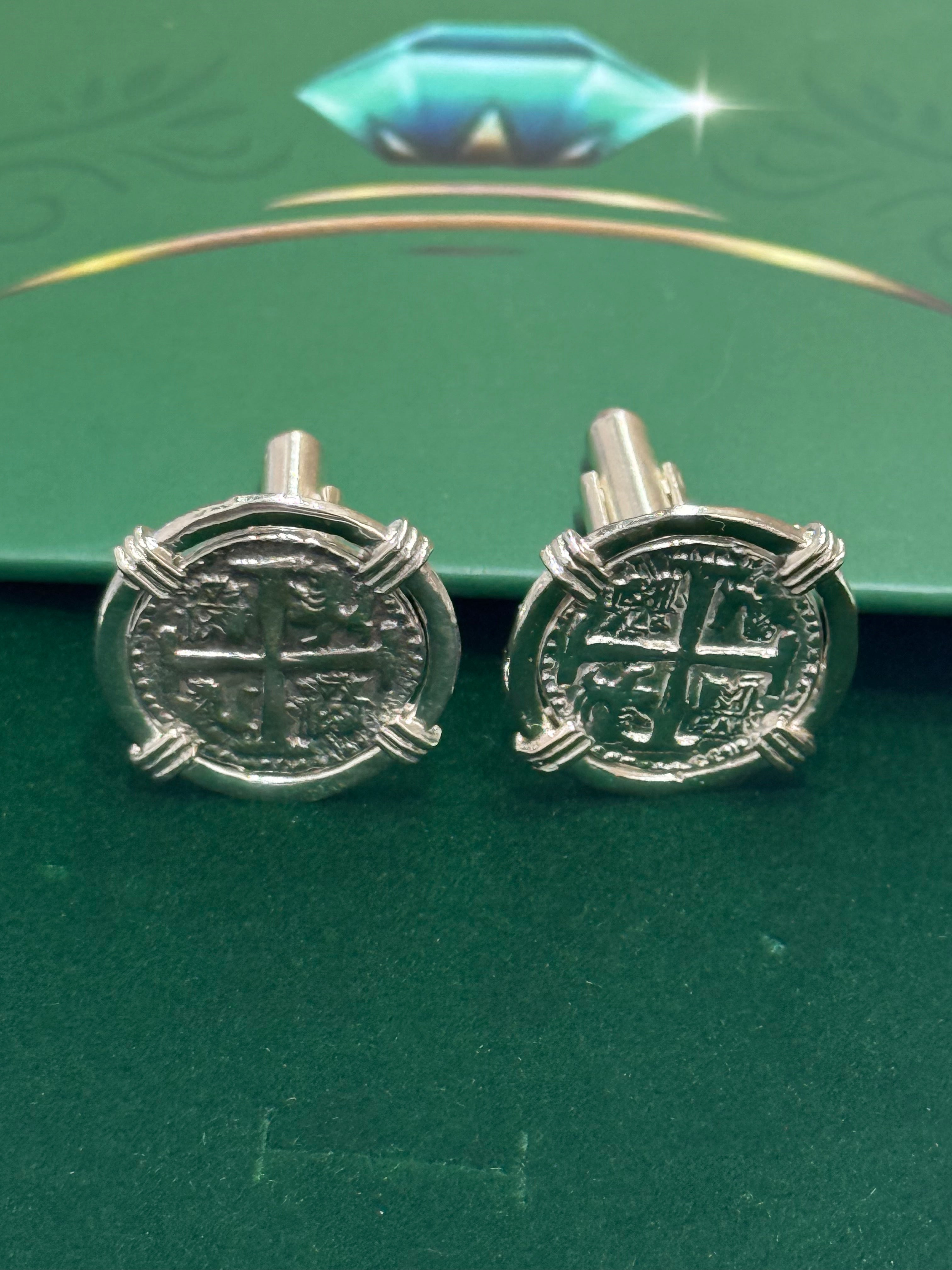 Atocha shipwreck coin Cufflinks 925 solid sterling silver made from atocha silver bars 22mm