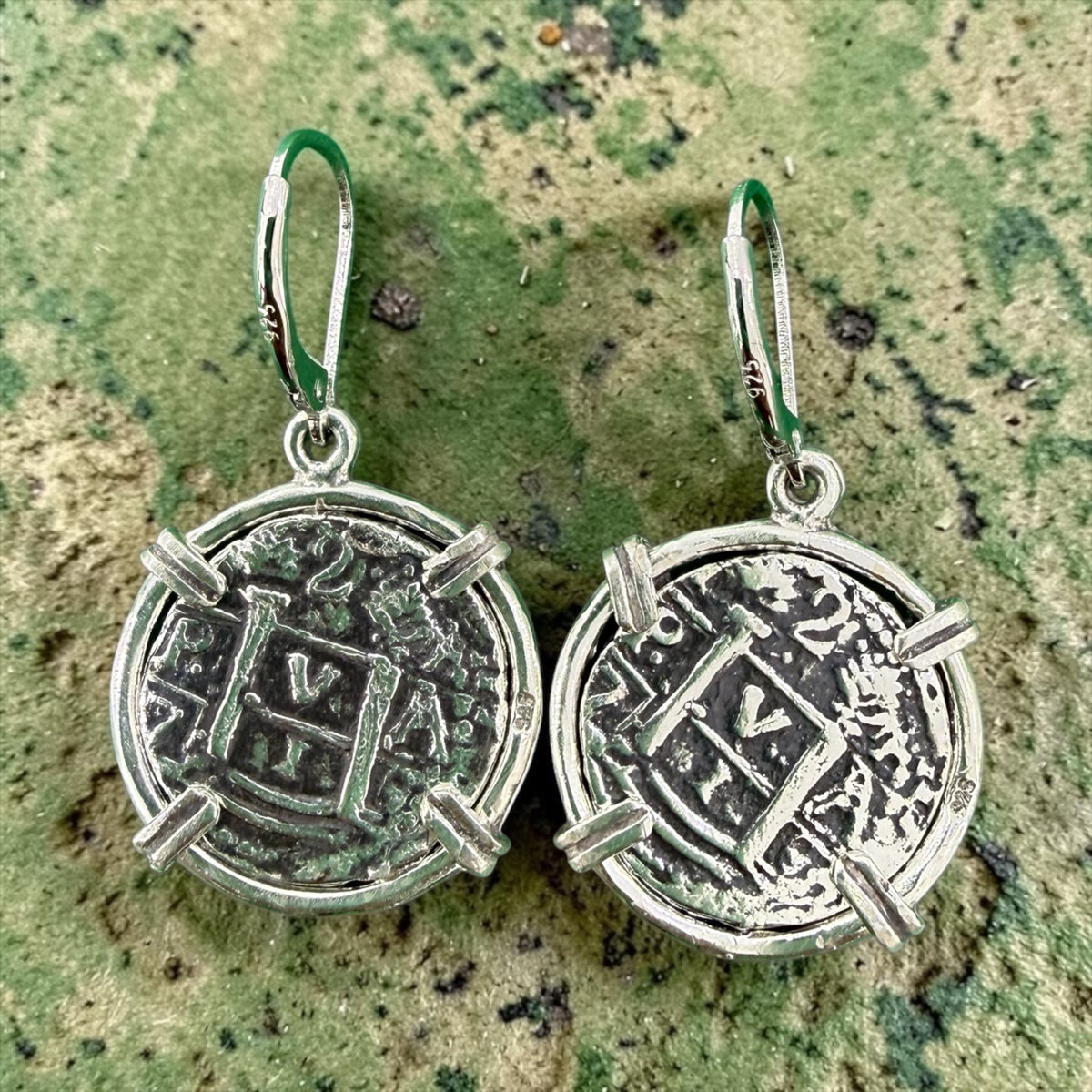 925 solid sterling silver recreation of Atocha coin earrings 21mm