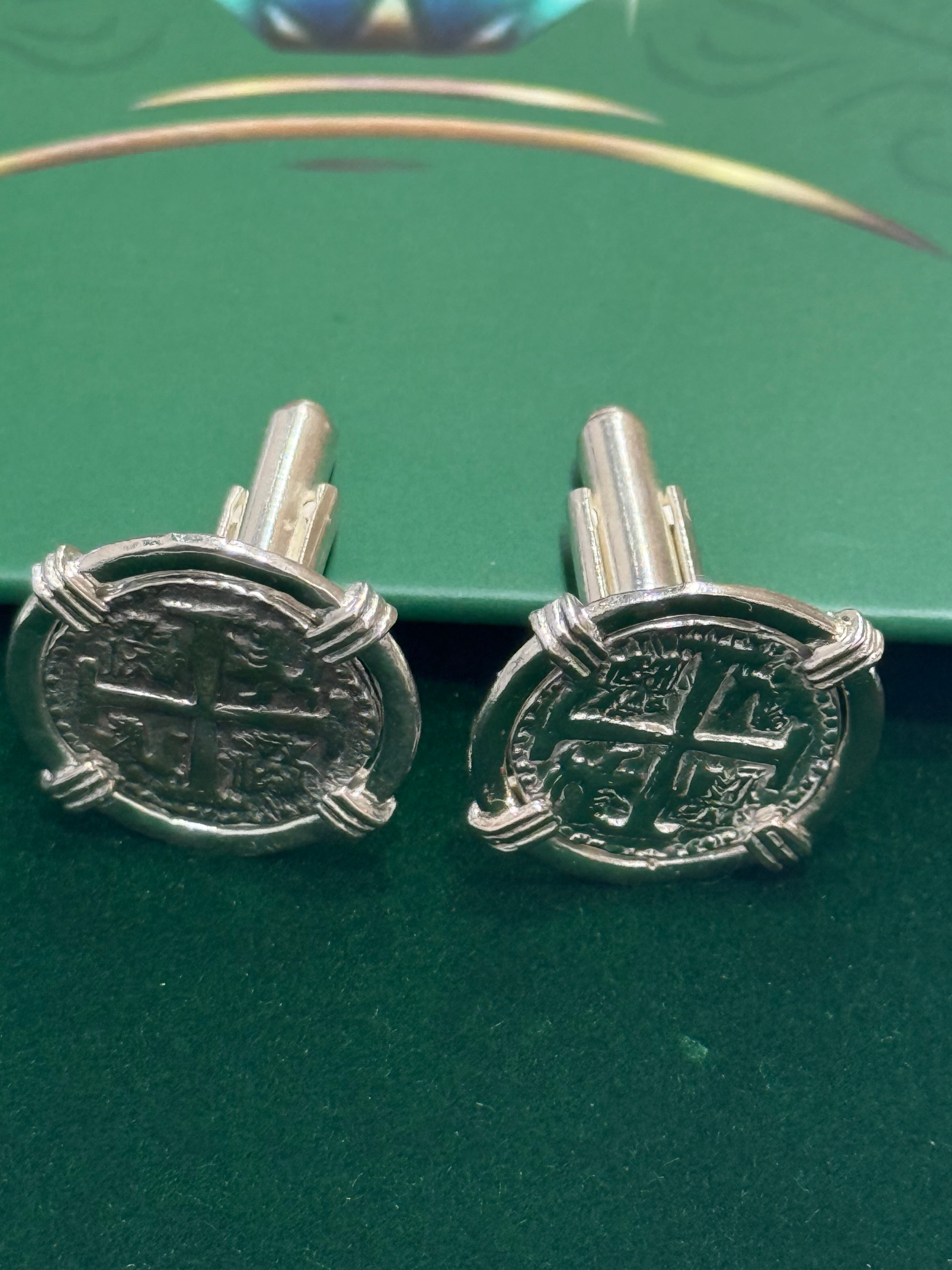 Atocha shipwreck coin Cufflinks 925 solid sterling silver made from atocha silver bars 22mm