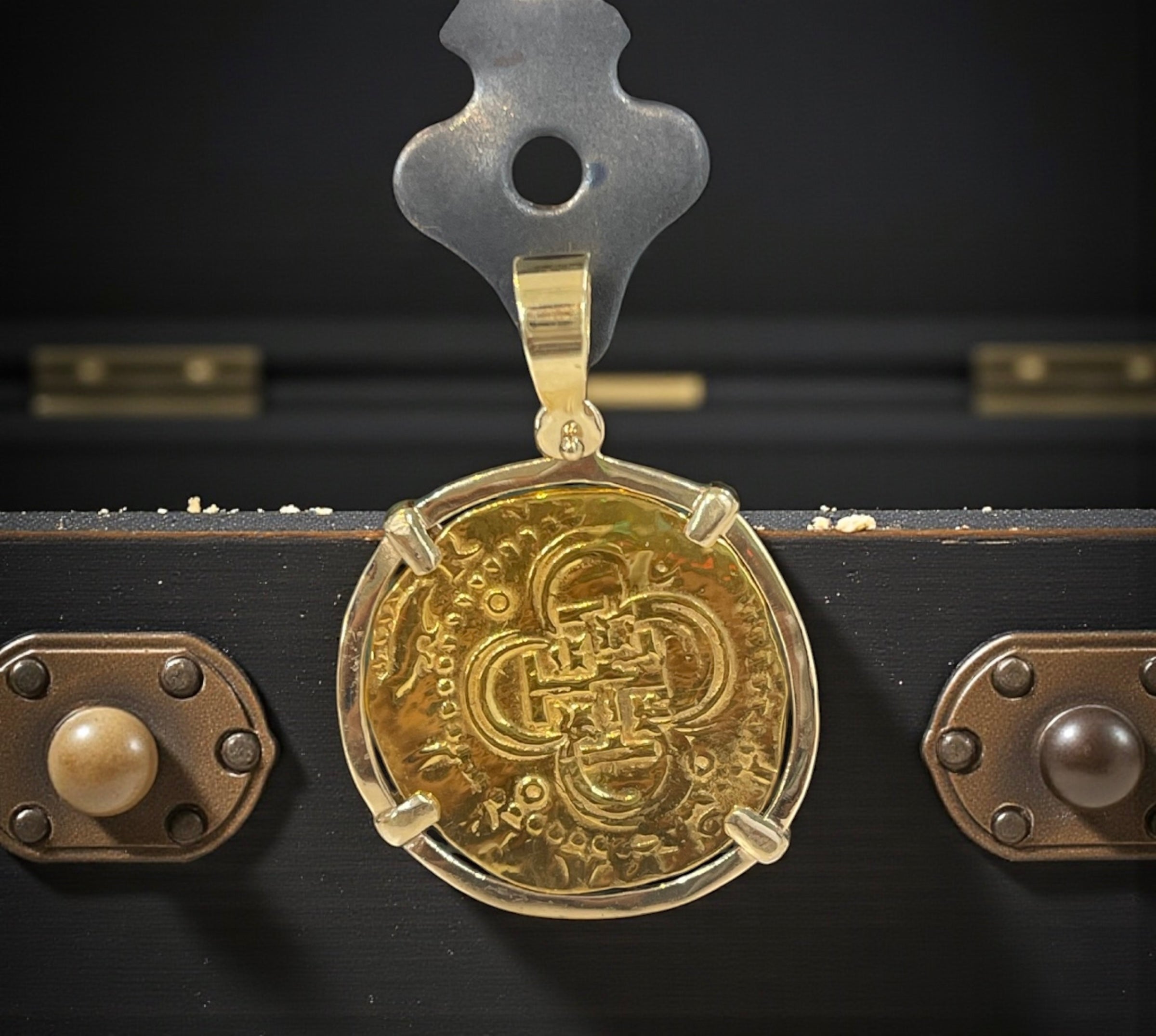 MUSEUM QUALITY RECREATION OF ATOCHA SHIPWRECK GOLD COIN PENDANT HANDMADE WITH 14k REAL GOLD