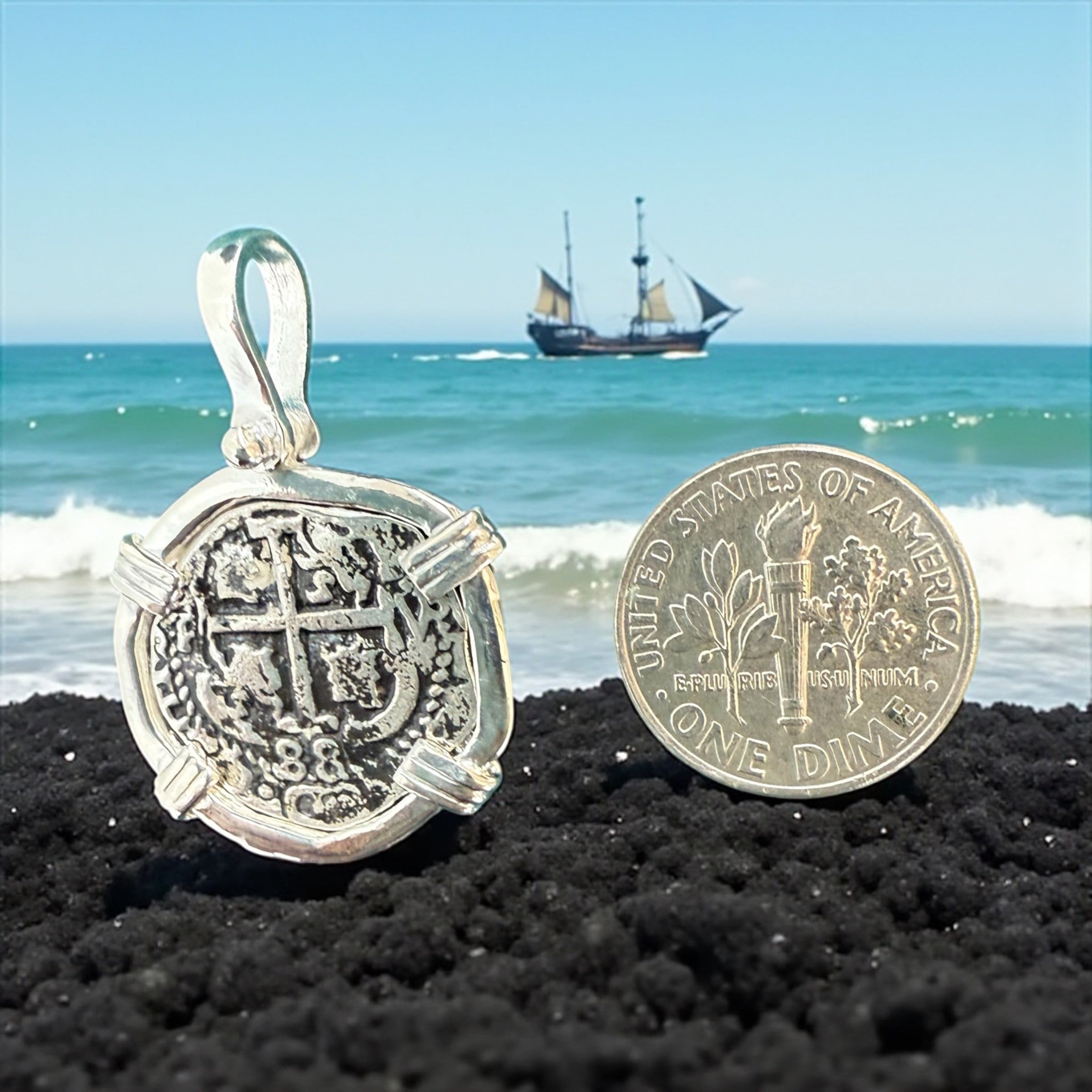 Atocha silver dime size coin pendant dime size