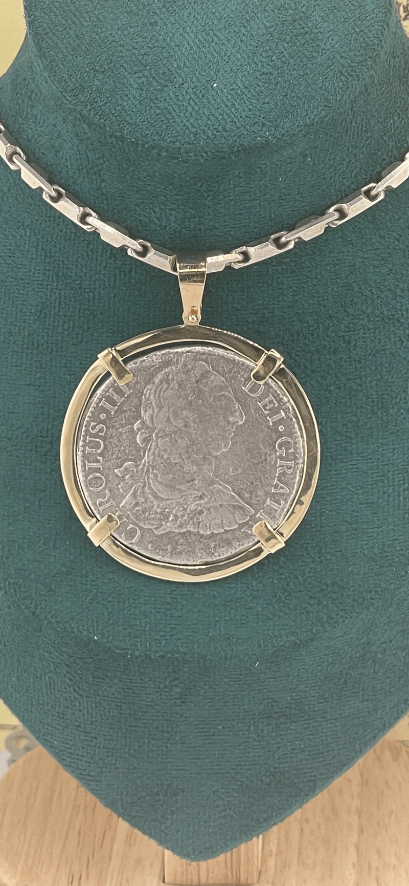 ACTUAL GRADE 1 EL CAZADOR COIN PENDANT IN 10K SOLID REAL GOLD BEZEL