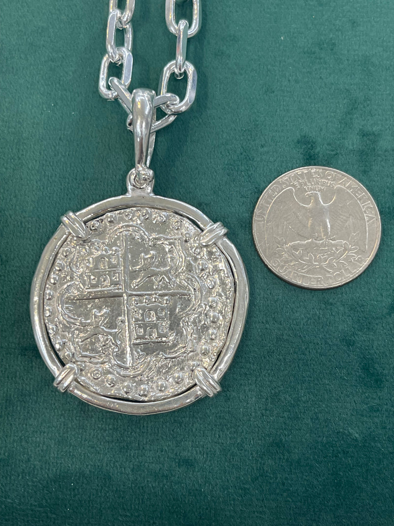 Solid Atocha shipwreck treasure Mel fisher silver coin pendant.