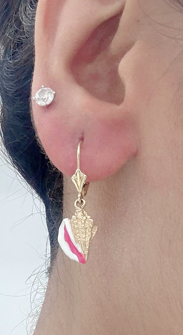 14K REAL SOLID GOLD HANDMADE MINI CONCH SHELL EARRINGS