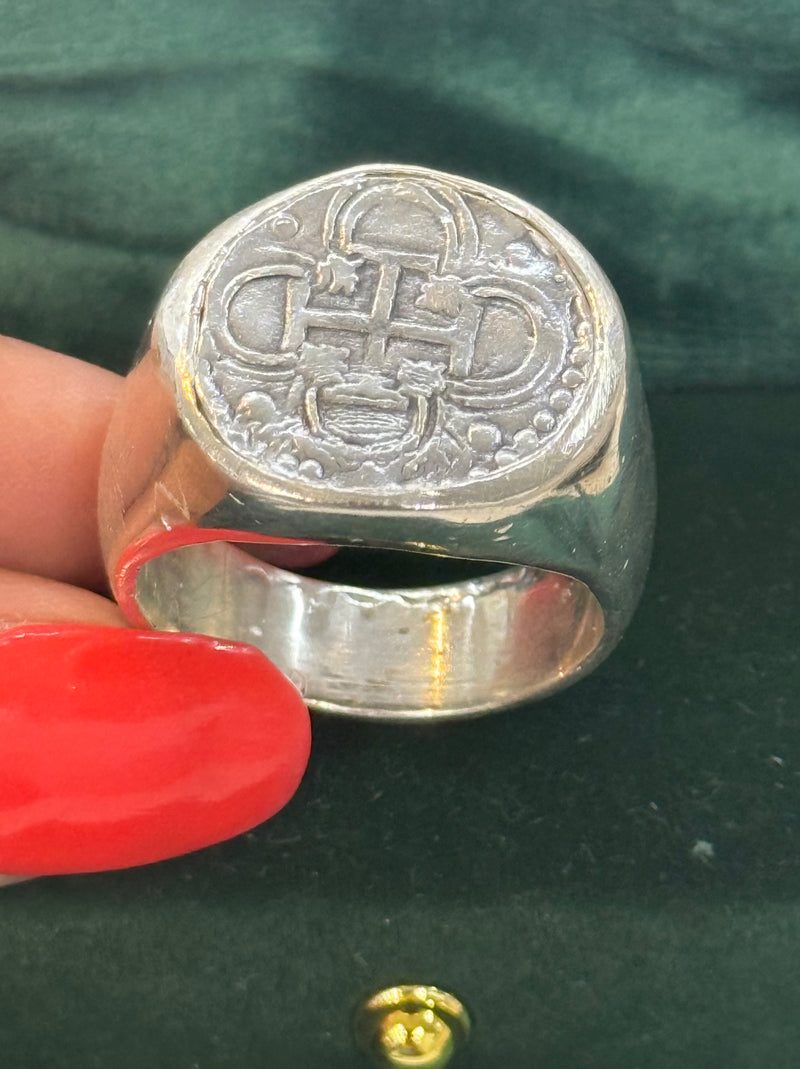 ATOCHA SOLID HEAVY SILVER COIN RING