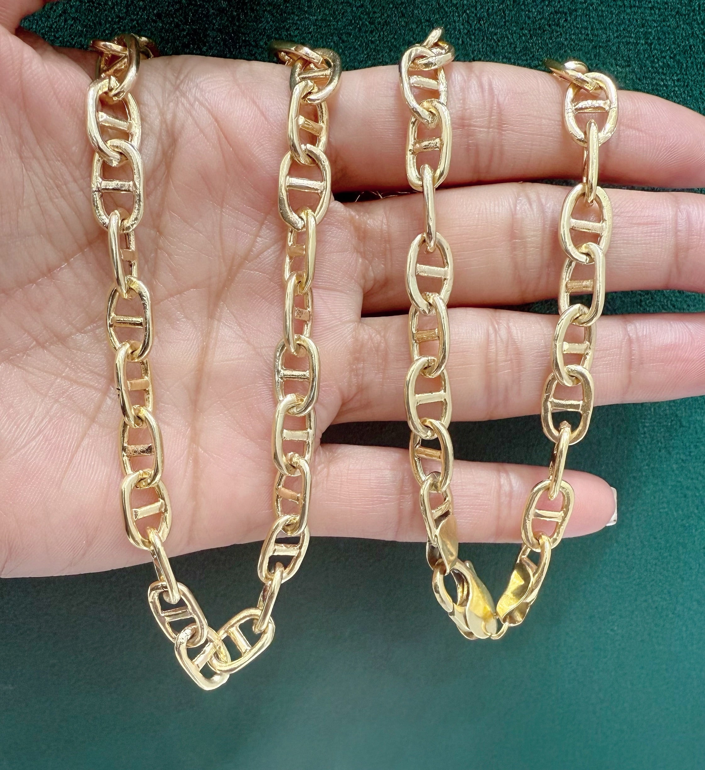 14k solid real gold handmade rounded anchor link chain 7.5mm