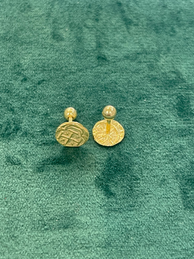 14K REAL GOLD MINI ATOCHA COIN STUD EARRINGS