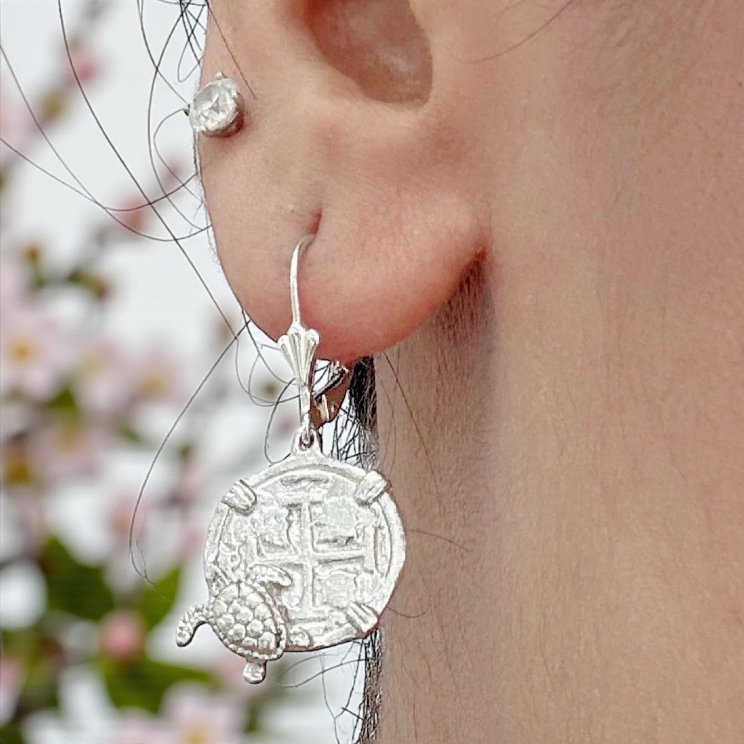 ATOCHA SILVER MINI COIN EARRINGS IN TURTLE SETTING