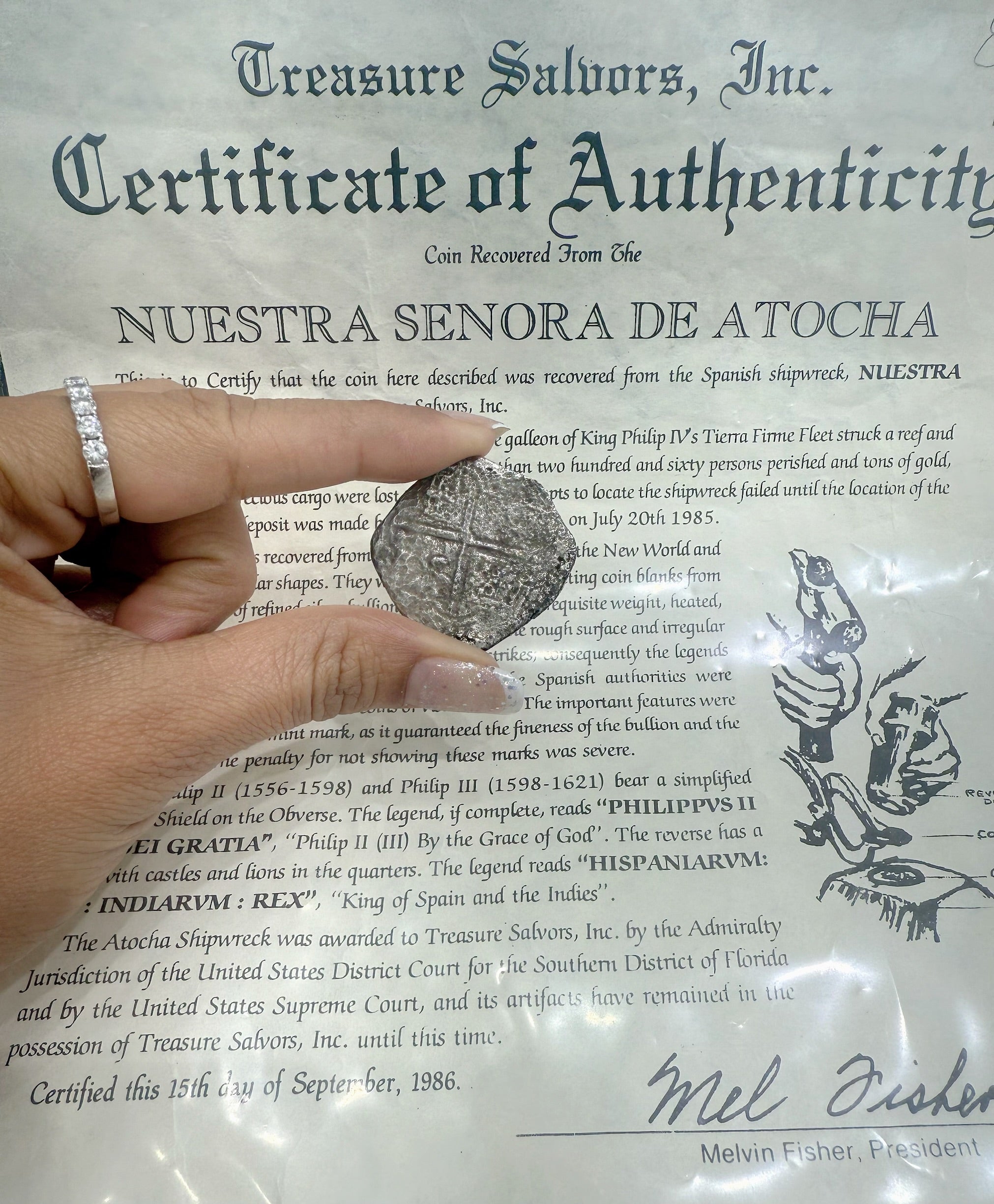 ACTUAL COIN NUESTRA SENORA DE ATOCHA SILVER COIN 8 REALE GRADE 2 SHIPWRECK COIN NO 85A-215760