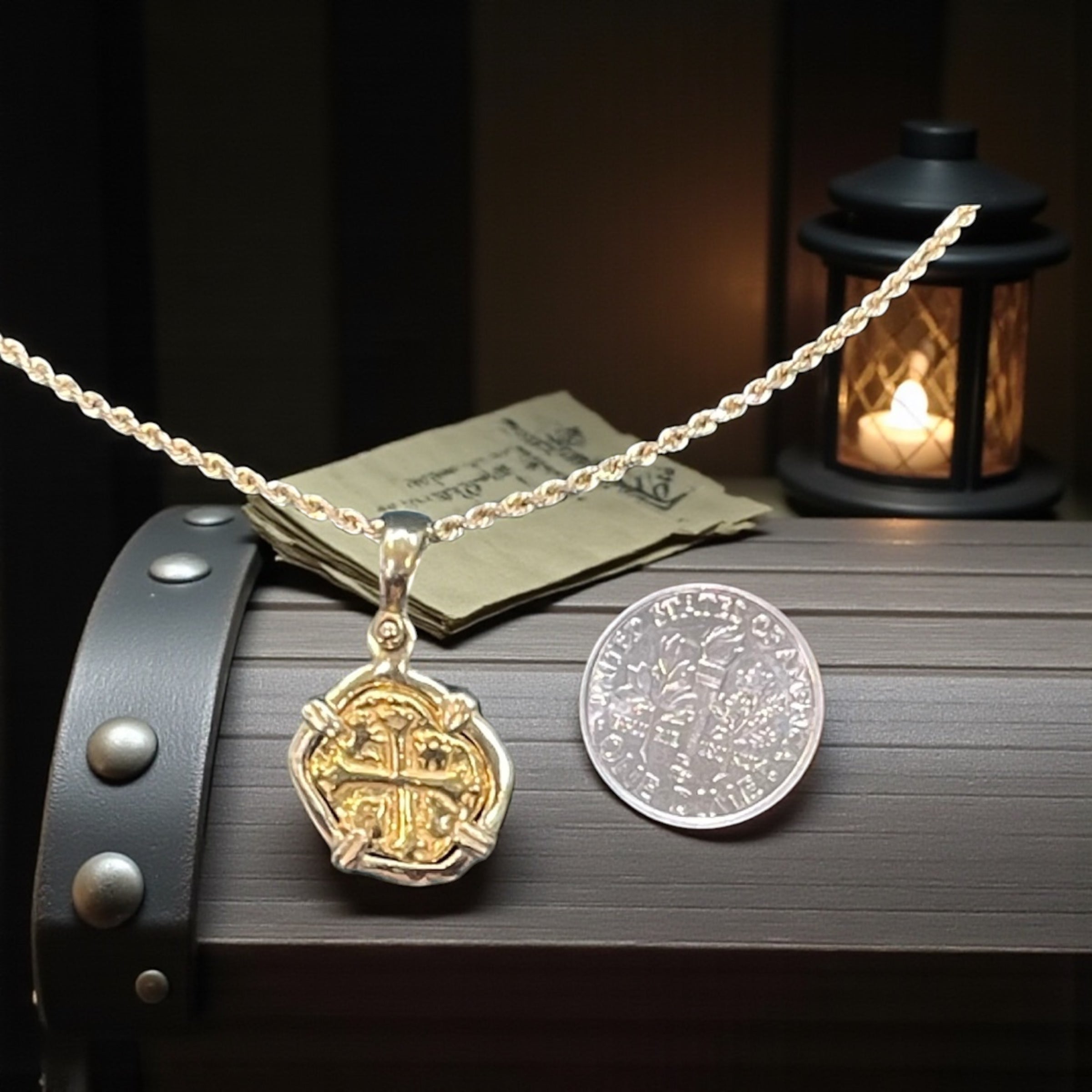 ATOCHA SHIPWRECK GOLD MINI COIN PENDANT HANDMADE WITH 14k SOLID GOLD