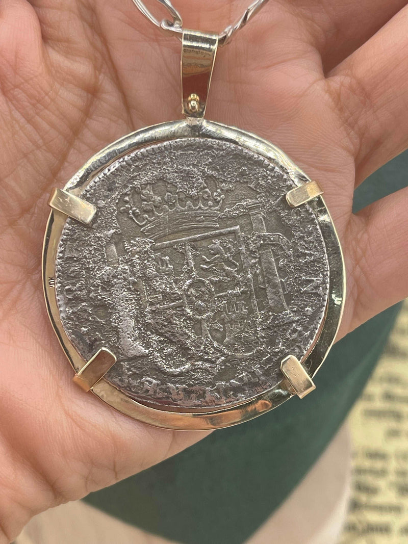 ACTUAL EL CAZADOR COIN PENDANT IN 10K SOLID REAL GOLD BEZEL GRADE 2