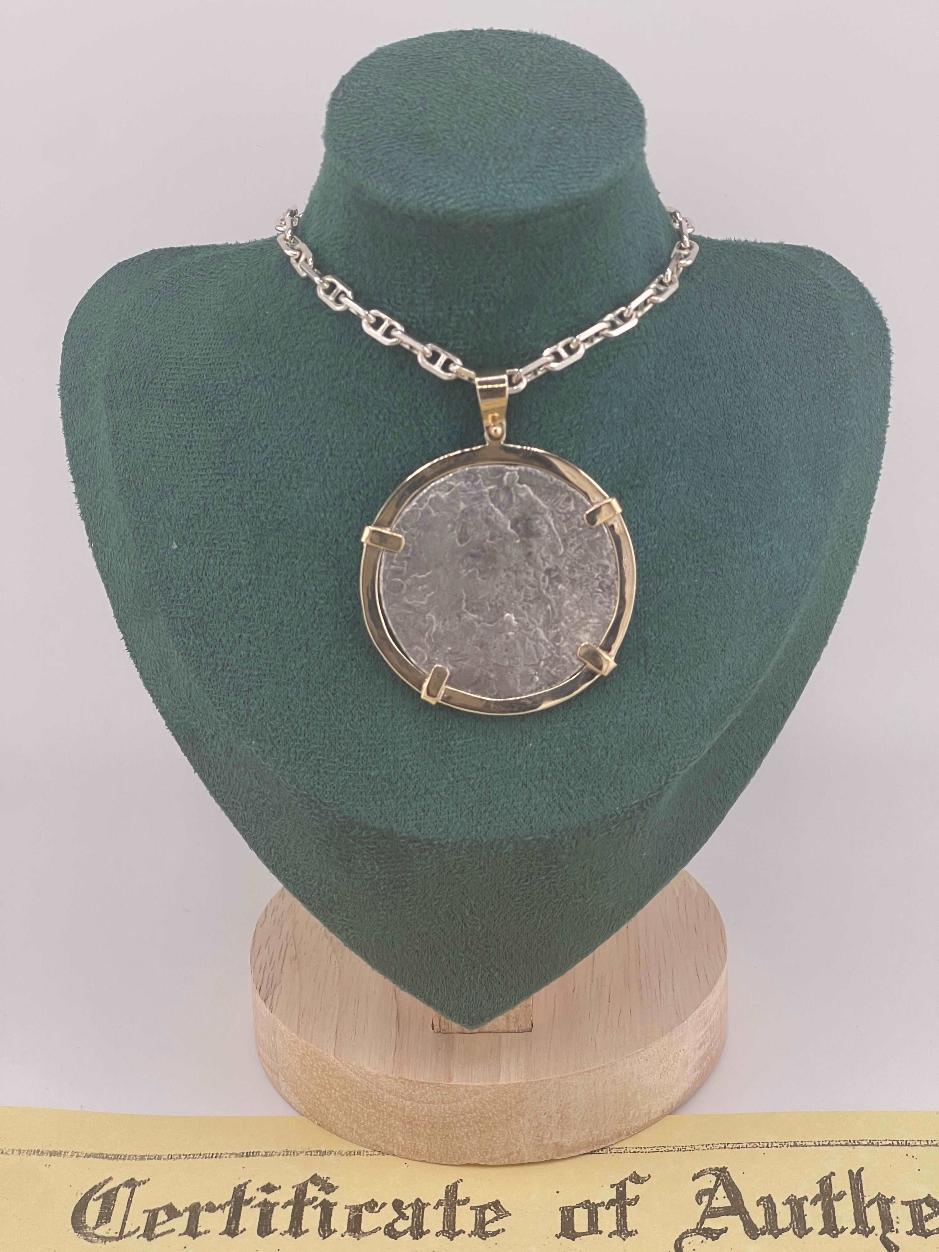 ACTUAL EL CAZADOR COIN PENDANT IN 10K SOLID REAL GOLD BEZEL GRADE 2