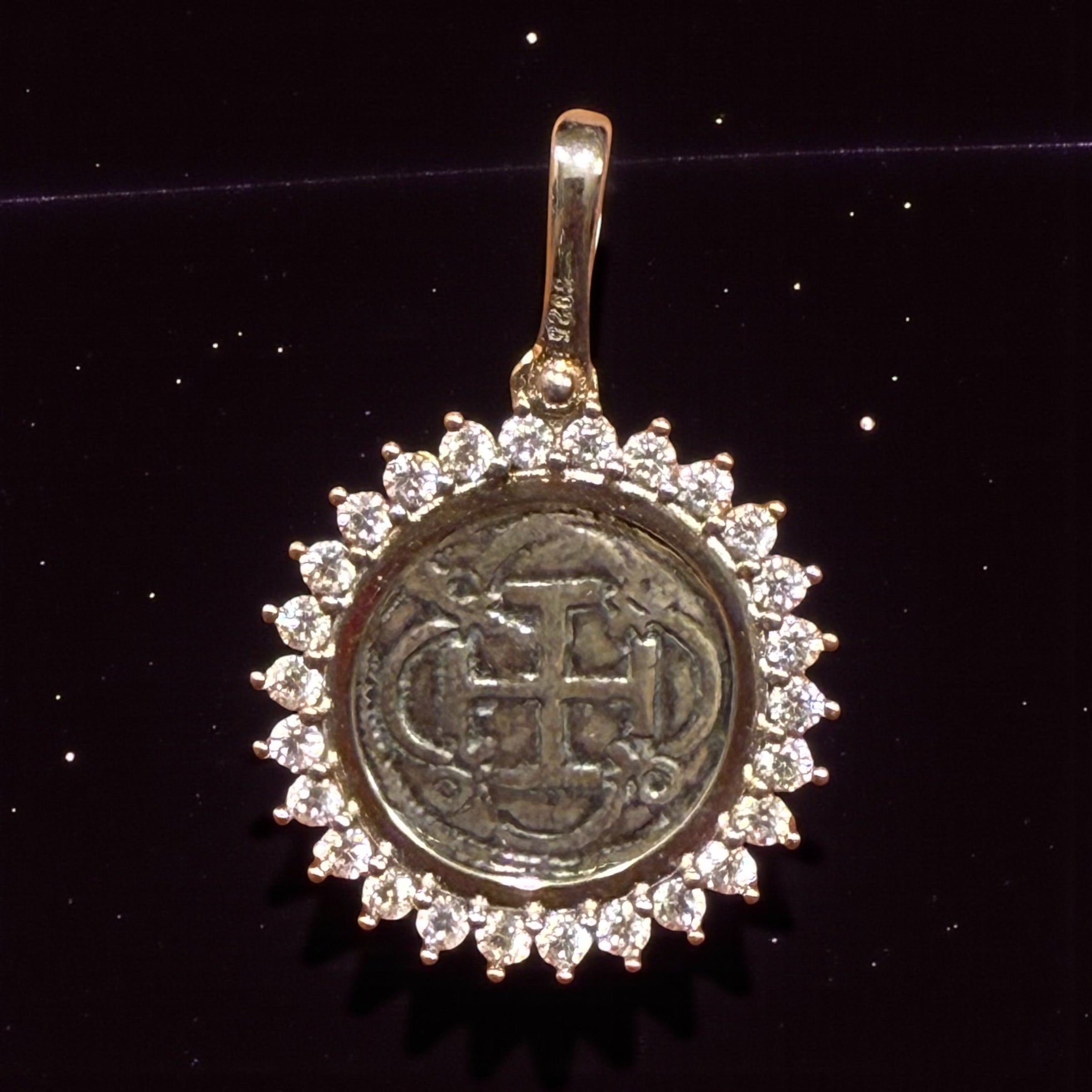 Gorgeous Atocha Shipwreck coin pendant in sparkling crystals 22mm