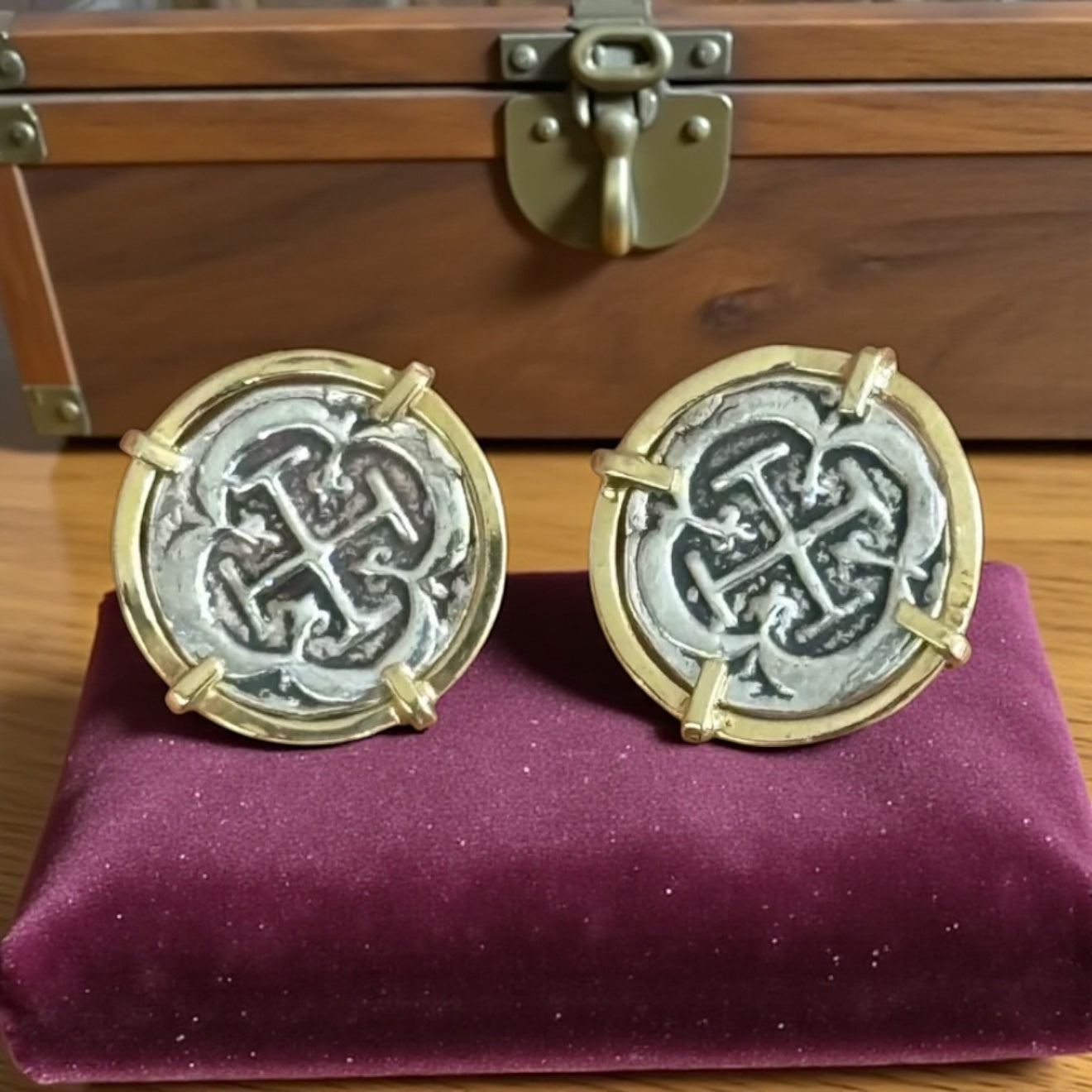 ATOCHA MINI SILVER COIN EARRINGS IN 14k GOLD BEZEL 12MM