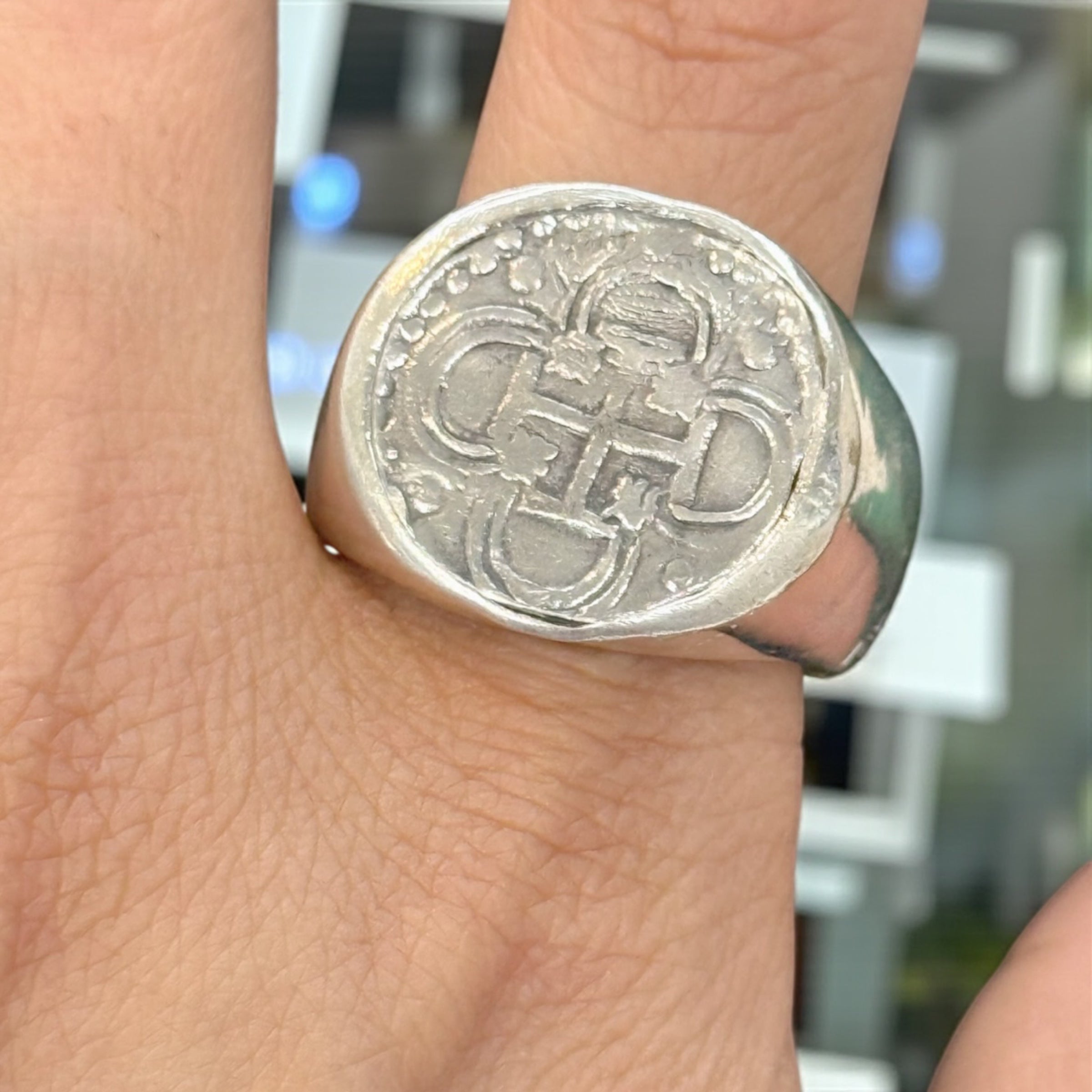 ATOCHA SOLID HEAVY SILVER COIN RING