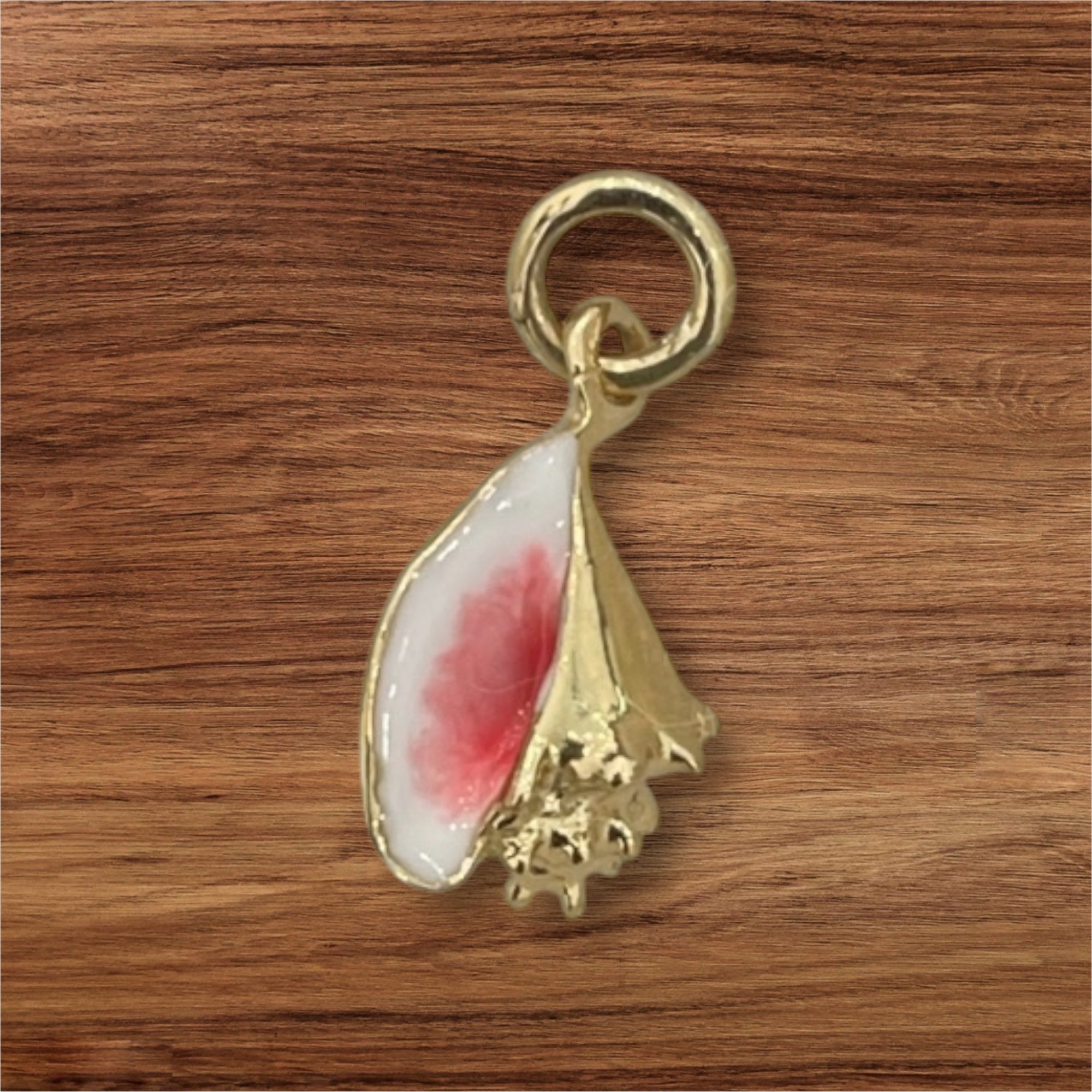 14K REAL SOLID GOLD HANDMADE MINI CONCH SHELL PENDANT