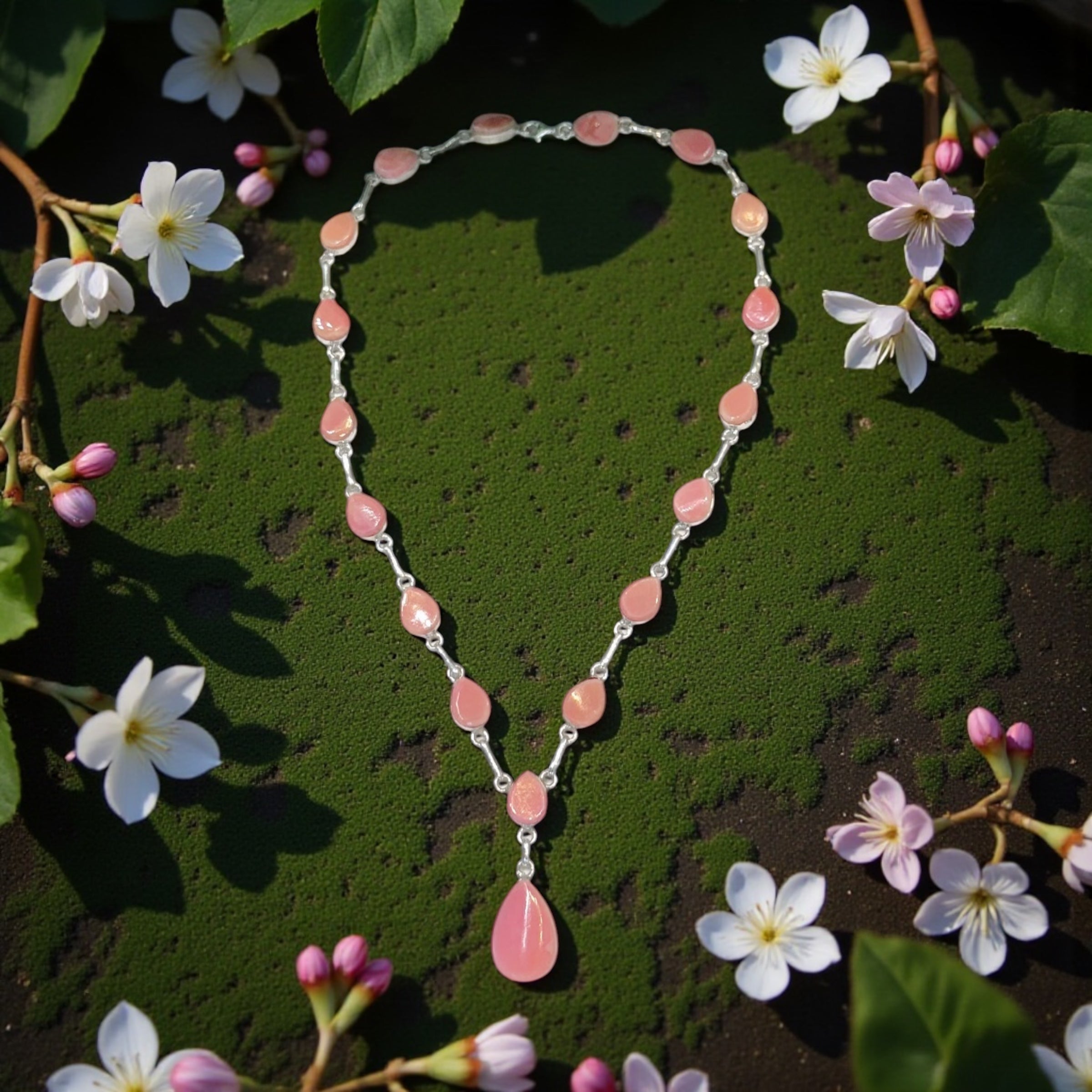 Handmade Pink Larimar Tear Drop style Necklace