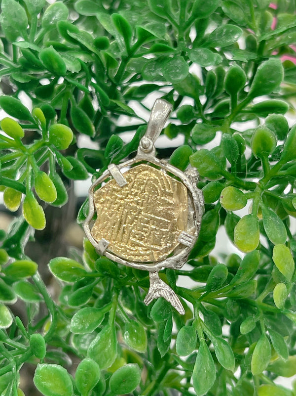 NUESTRA SENORA DE ATOCHA 14K REAL GOLD COIN PENDANT IN ATOCHA SILVER MERMAID 🧜‍♀️ BEZEL