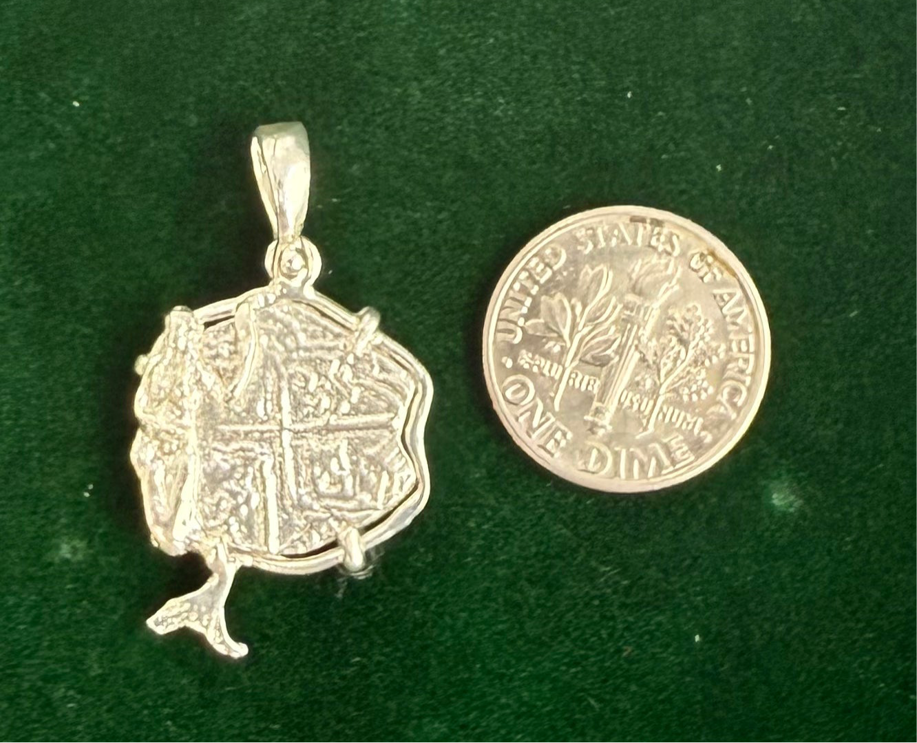 ATOCHA SHIPWRECK SILVER COIN PENDANT IN MERMAID BEZEL