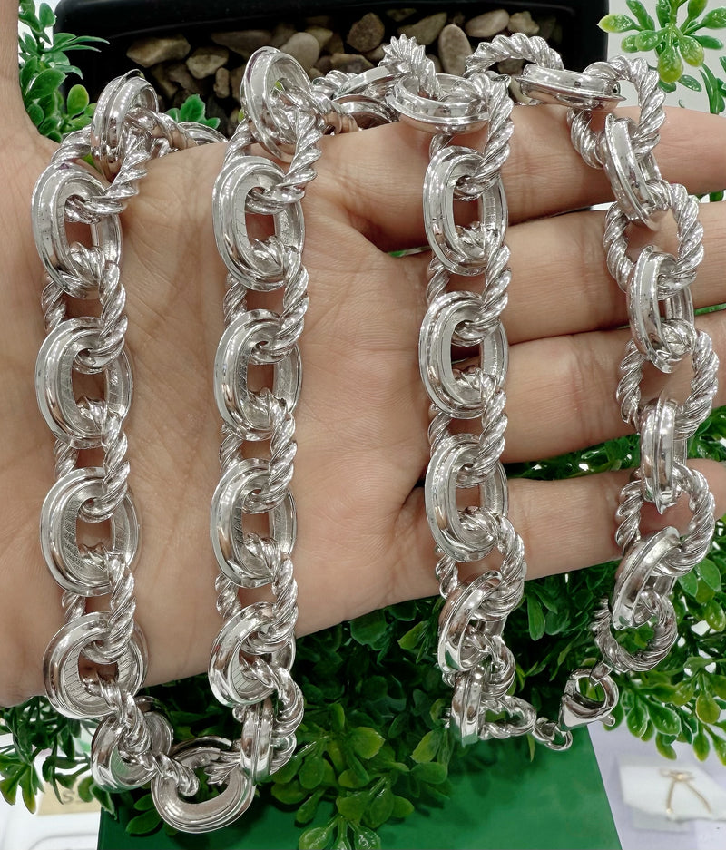 925 ITALIAN SOLID HEAVY STERLING SILVER HANDMADE MONEY CHAIN 15MM