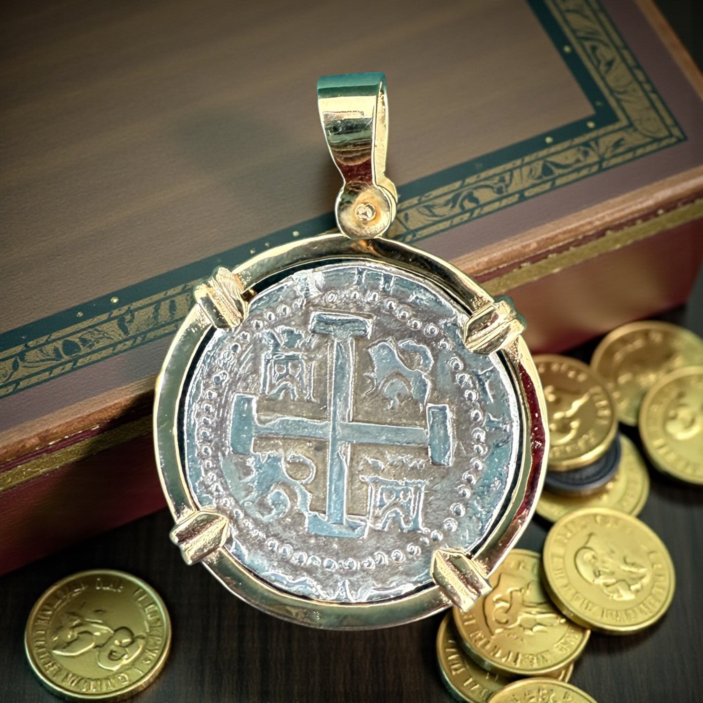 ATOCHA Silver Coin Pendant In 14k Gold Bezel Handmade From Atocha Silver