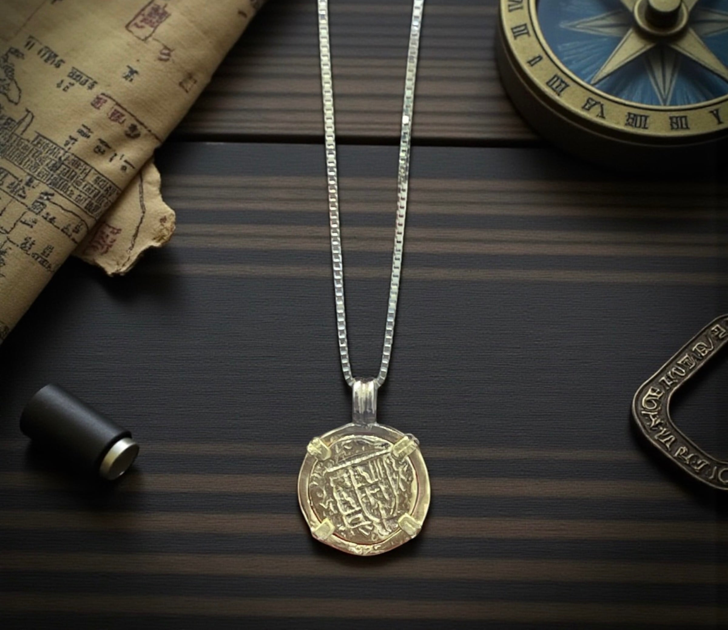 14k real gold mini shipwreck treasure gold coin pendant
