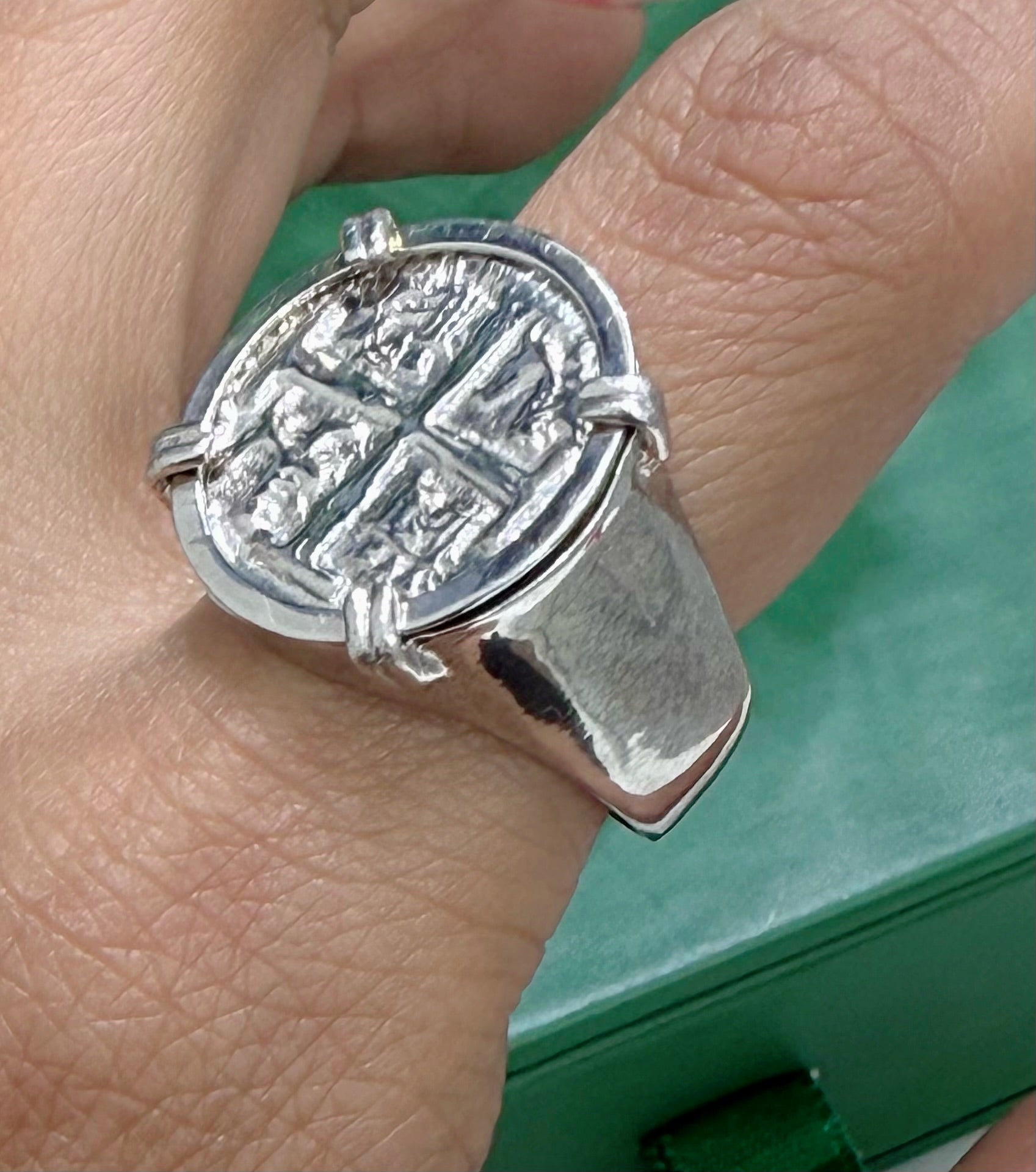 14k solid white gold Atocha coin ring