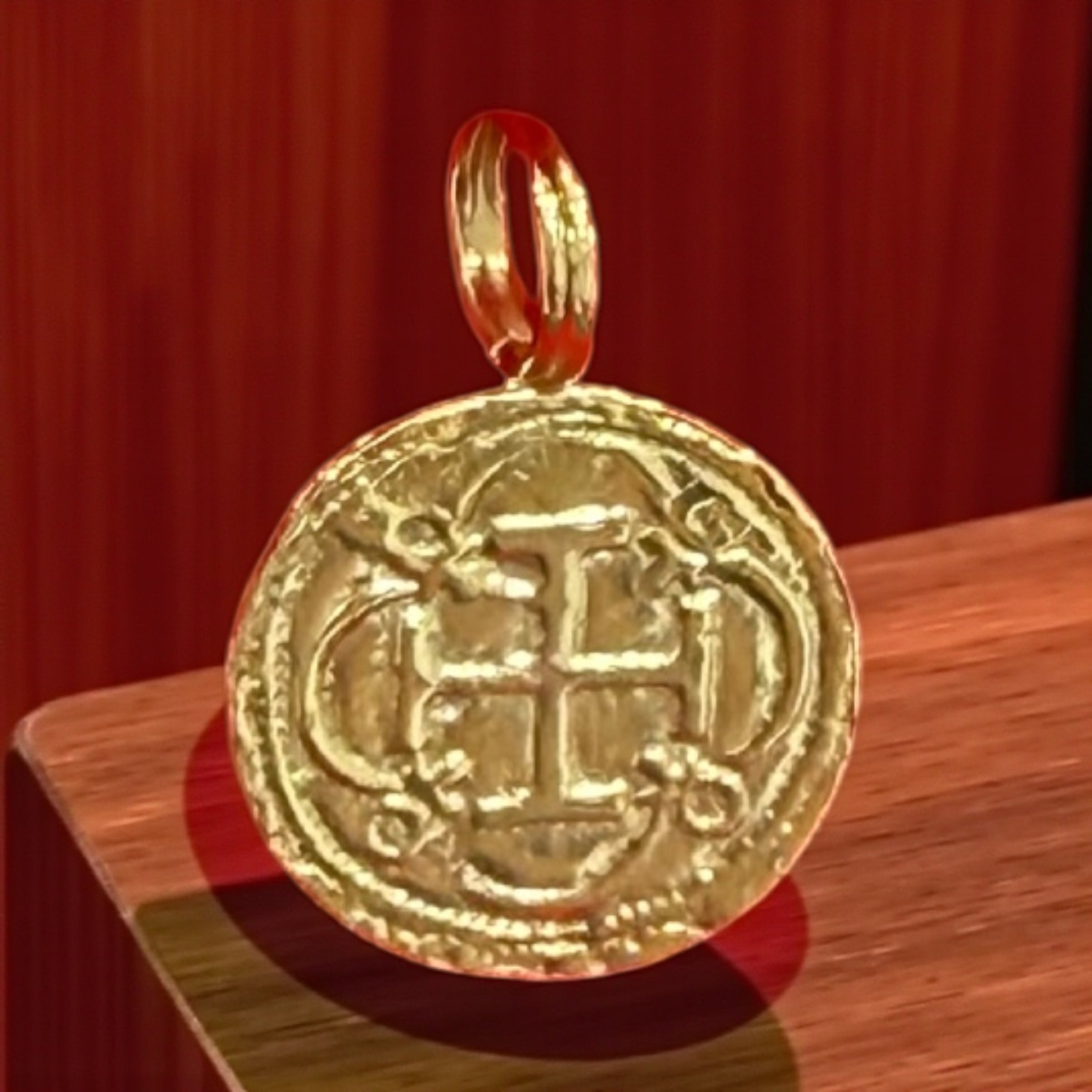 DIME SIZE ATOCHA SHIPWRECK GOLD COIN PENDANT HANDMADE WITH 14K REAL GOLD