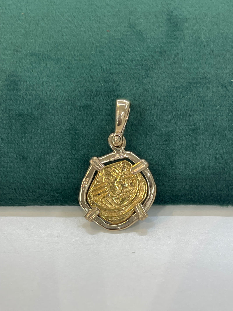 MUSEUM QUALITY RECREATION OF ATOCHA SHIPWRECK GOLD COIN PENDANT HANDMADE WITH 14k REAL SOLID GOLD