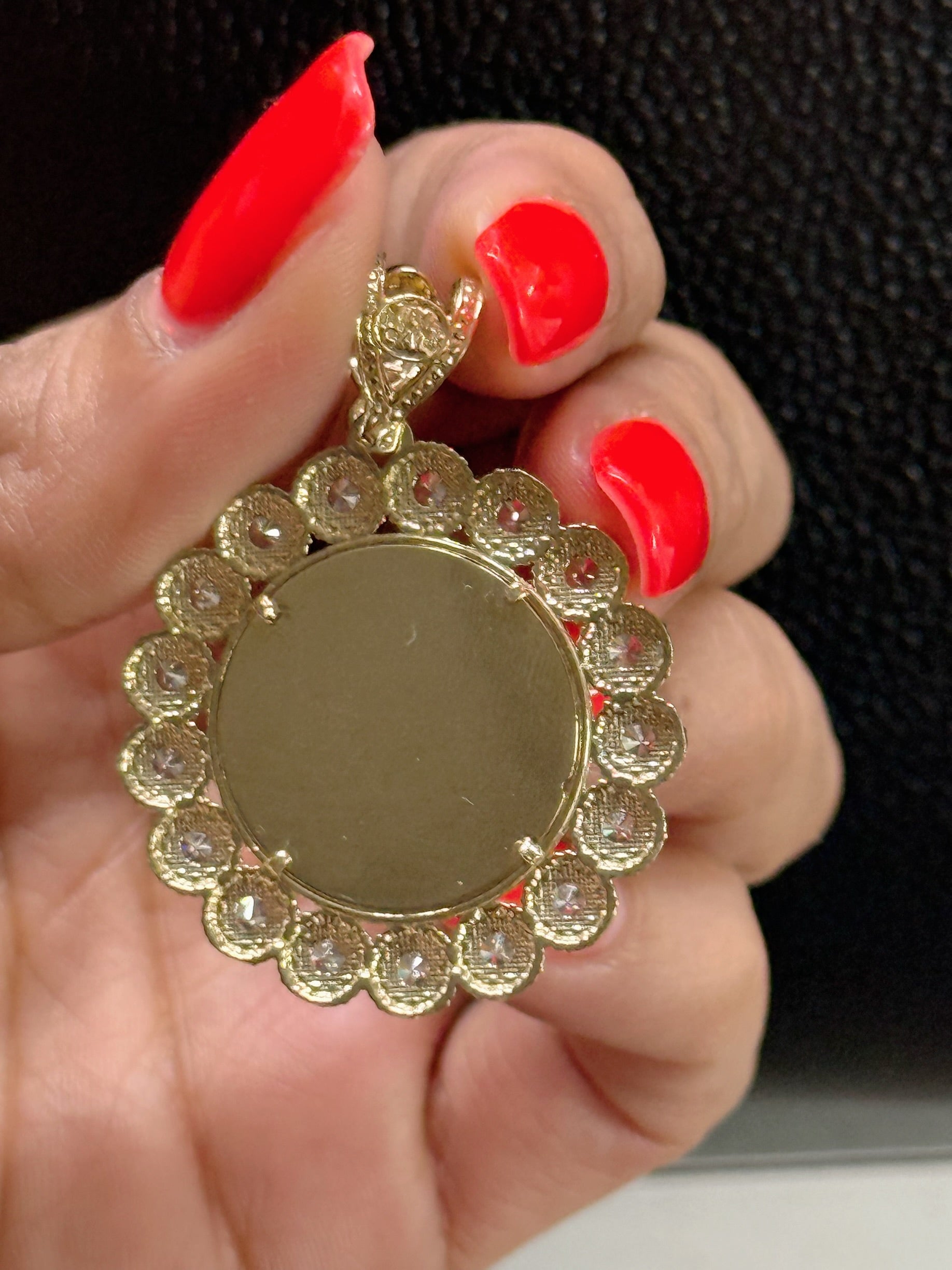 ATOCHA SILVER COIN PENDANT IN 10KT REAL GOLD SETTING WITH GORGEOUS WHITE CRYSTALS