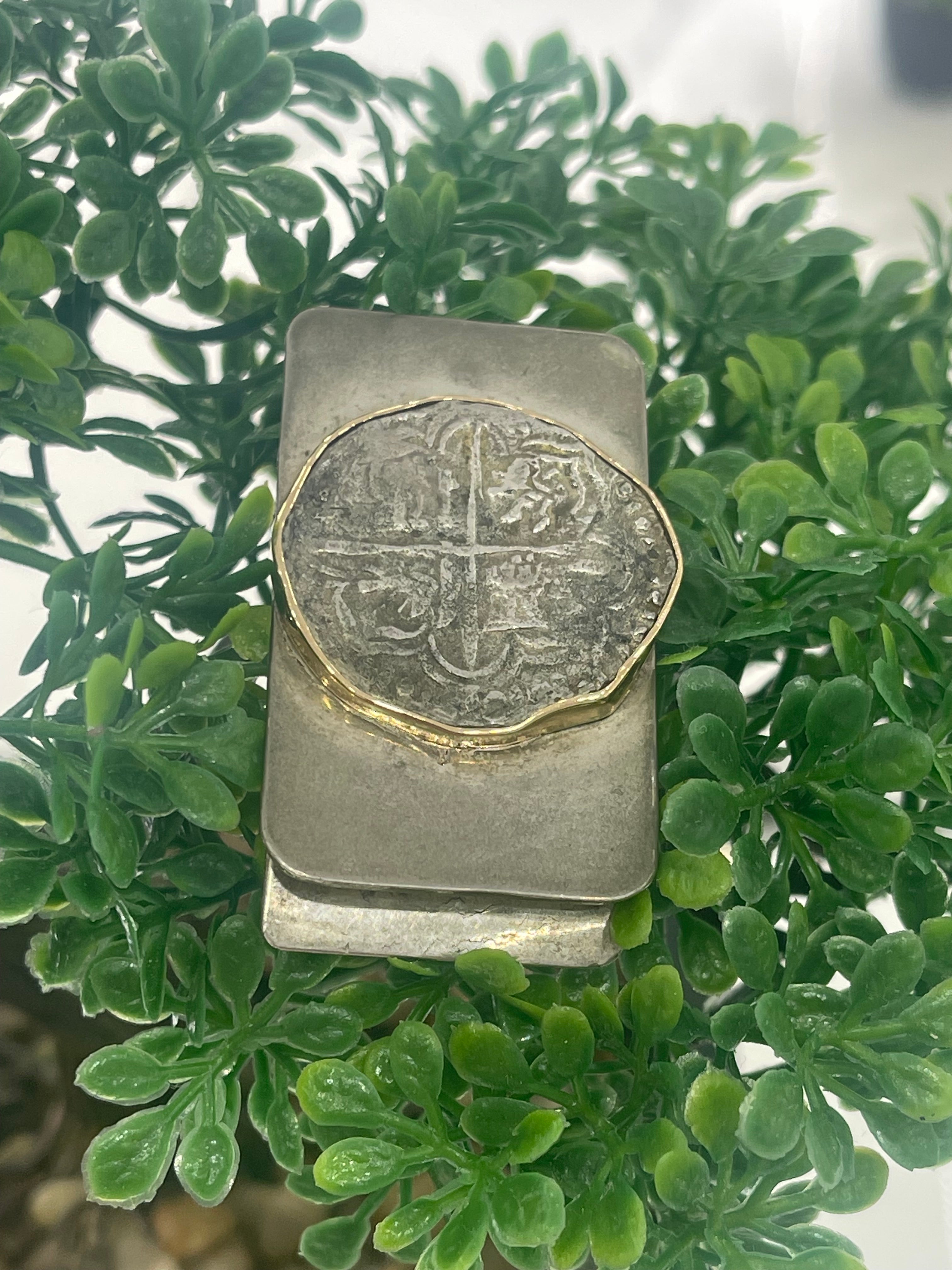 ACTUAL SPANISH COB 4 REALE SHIPWRECK COIN MONEY CLIP