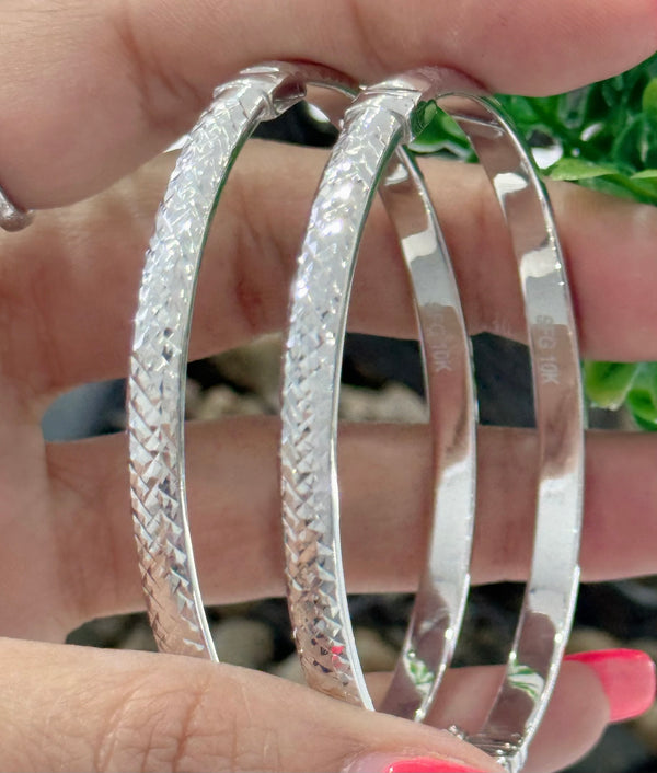10K REAL WHITE GOLD STACKABLE BANGLES 7.5 INCHES  4.5MM