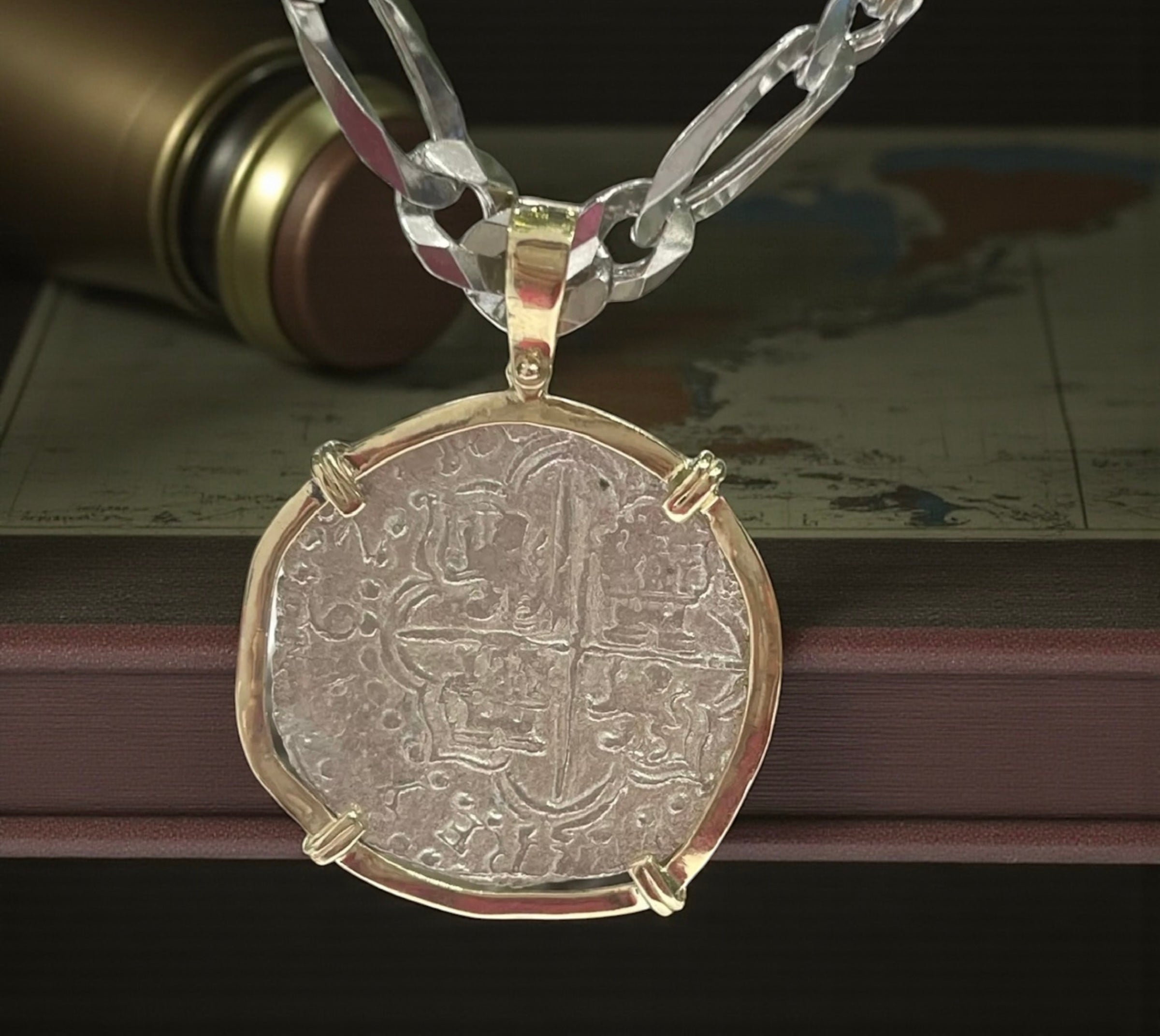 ATOCHA SILVER COIN PENDANT IN 14K REAL SOLID GOLD BEZEL