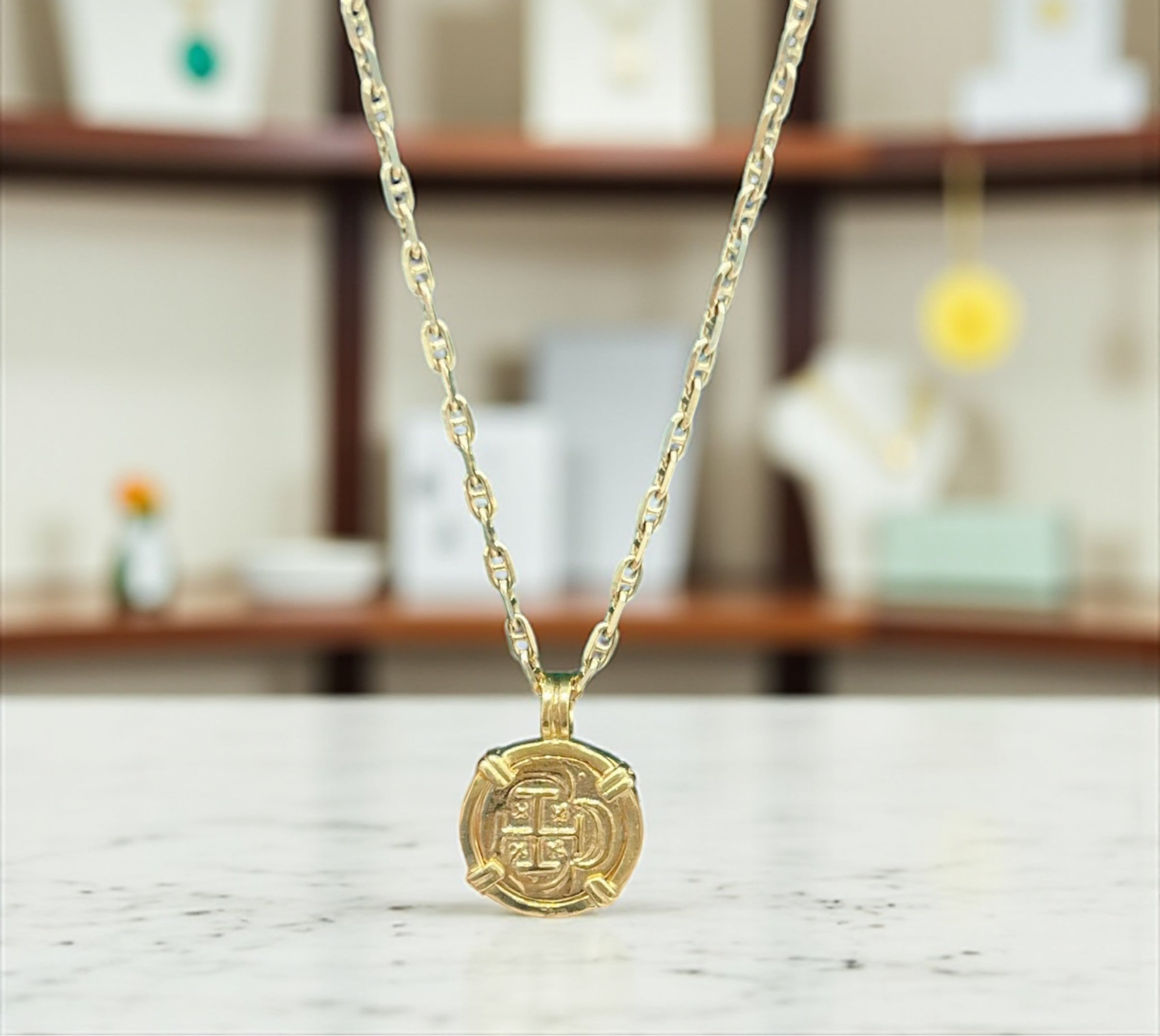 14k real gold mini shipwreck treasure gold coin pendant