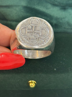 ATOCHA SOLID HEAVY SILVER COIN RING