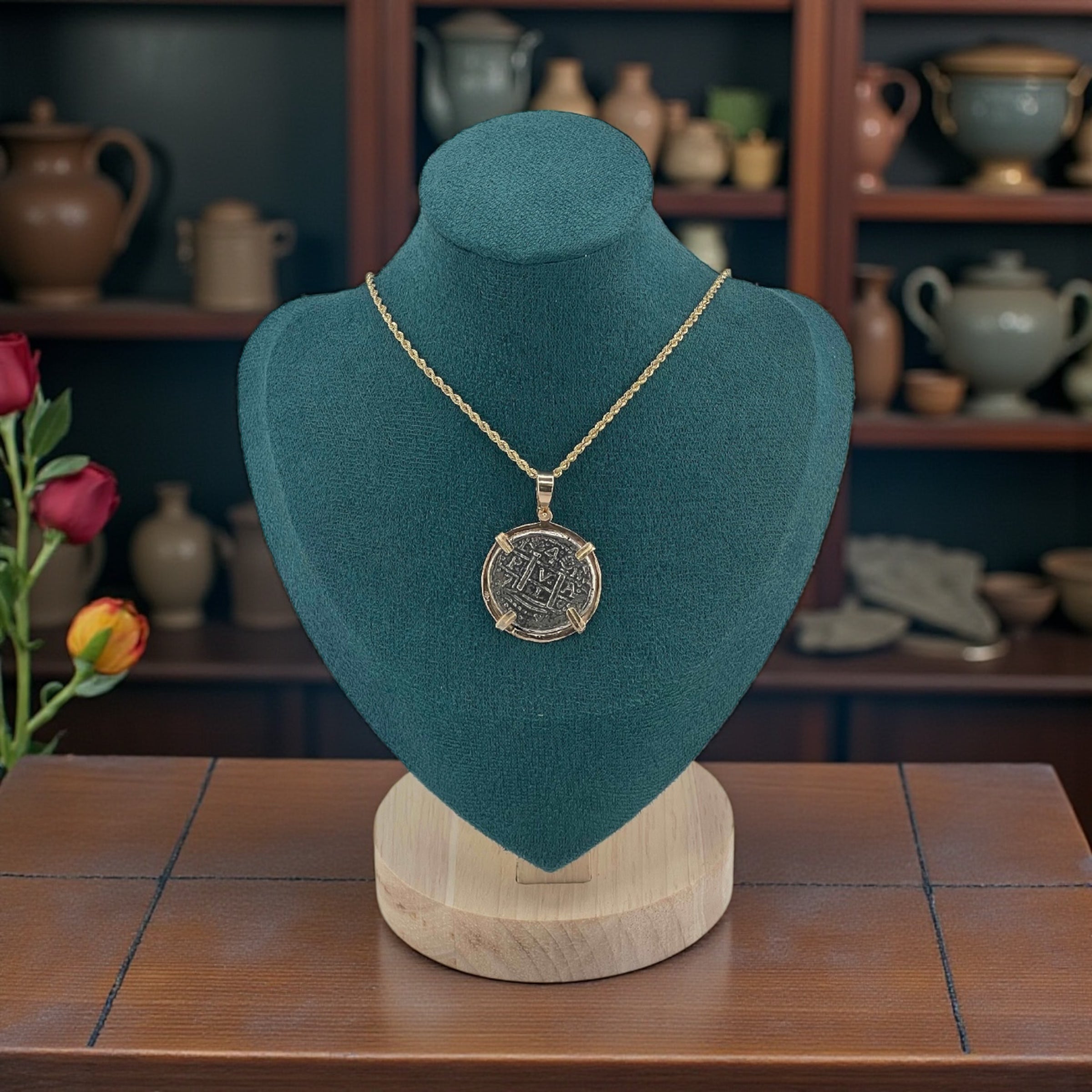 NUESTRA SENORA DE ATOCHA SILVER COIN PENDANT IN 14KT SOLID GOLD BEZEL