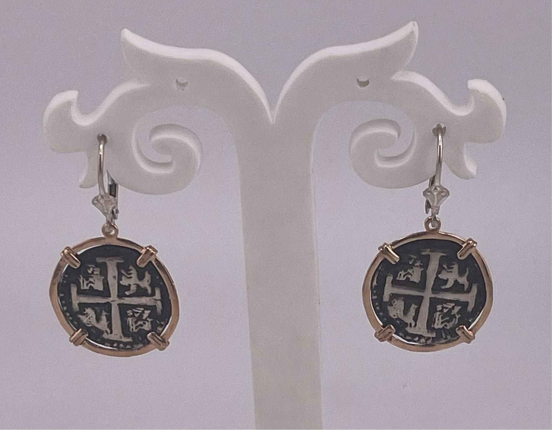 NUESTRA SENORA DE ATOCHA SILVER COIN EARRINGS IN 14k GOLD BEZEL