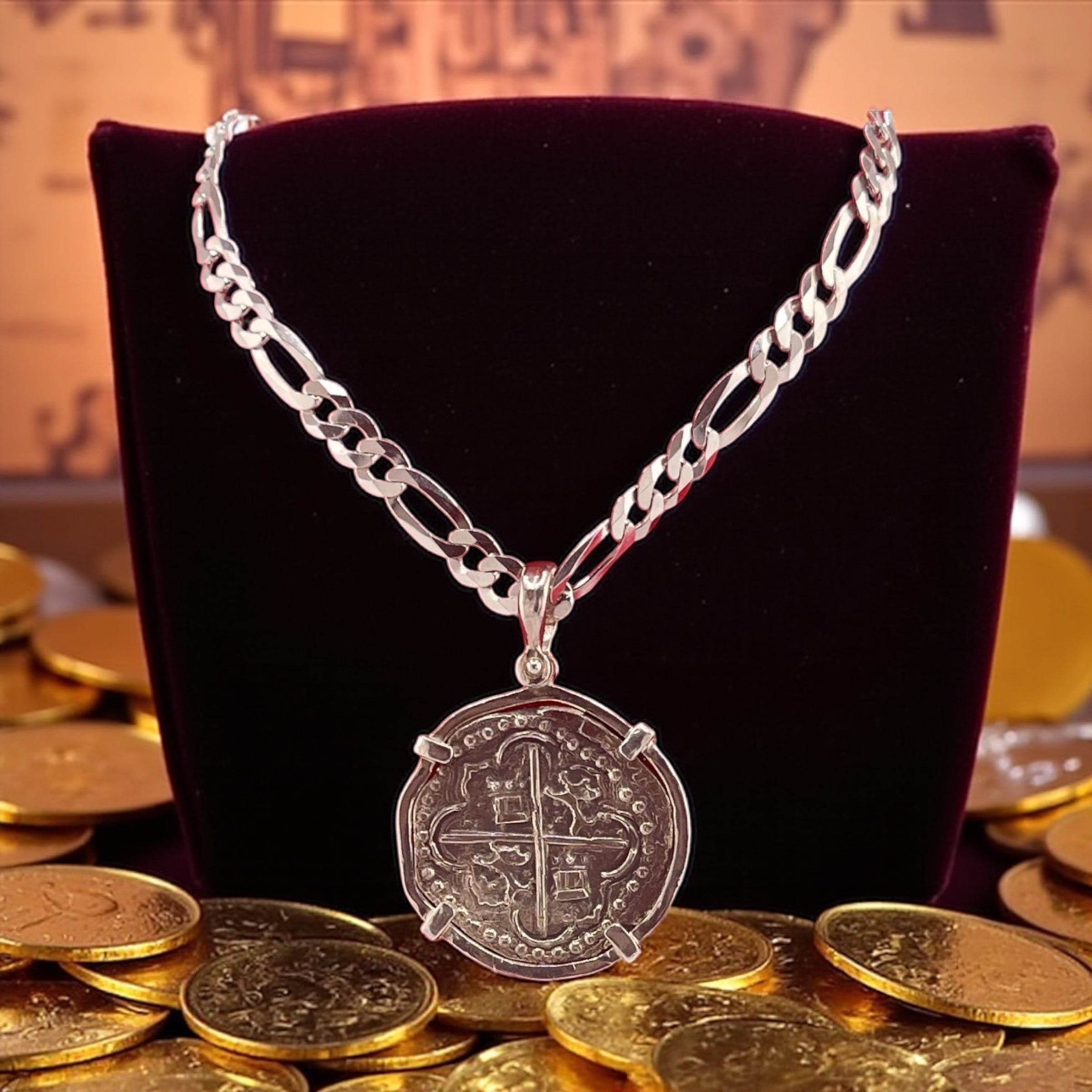 NUESTRA SENORA DE ATOCHA LARGE SILVER COIN PENDANT
