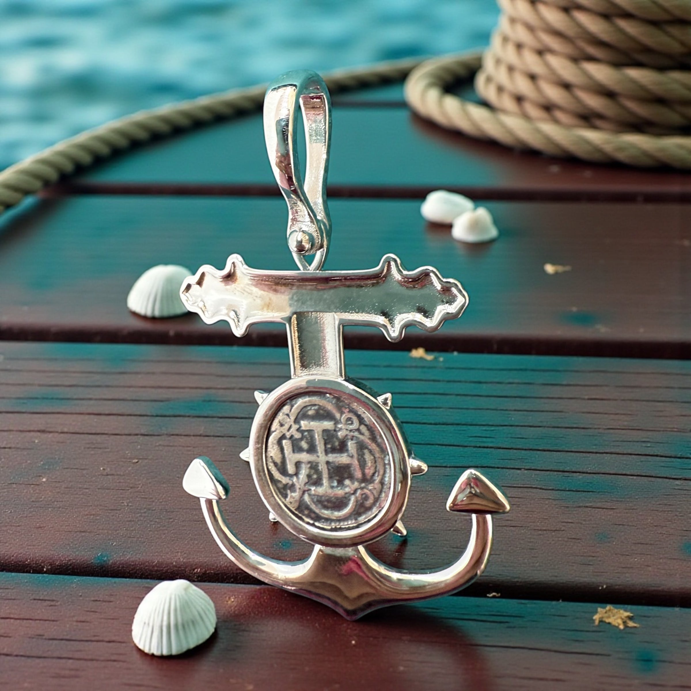 Atocha Silver coin pendant in Anchor Setting
