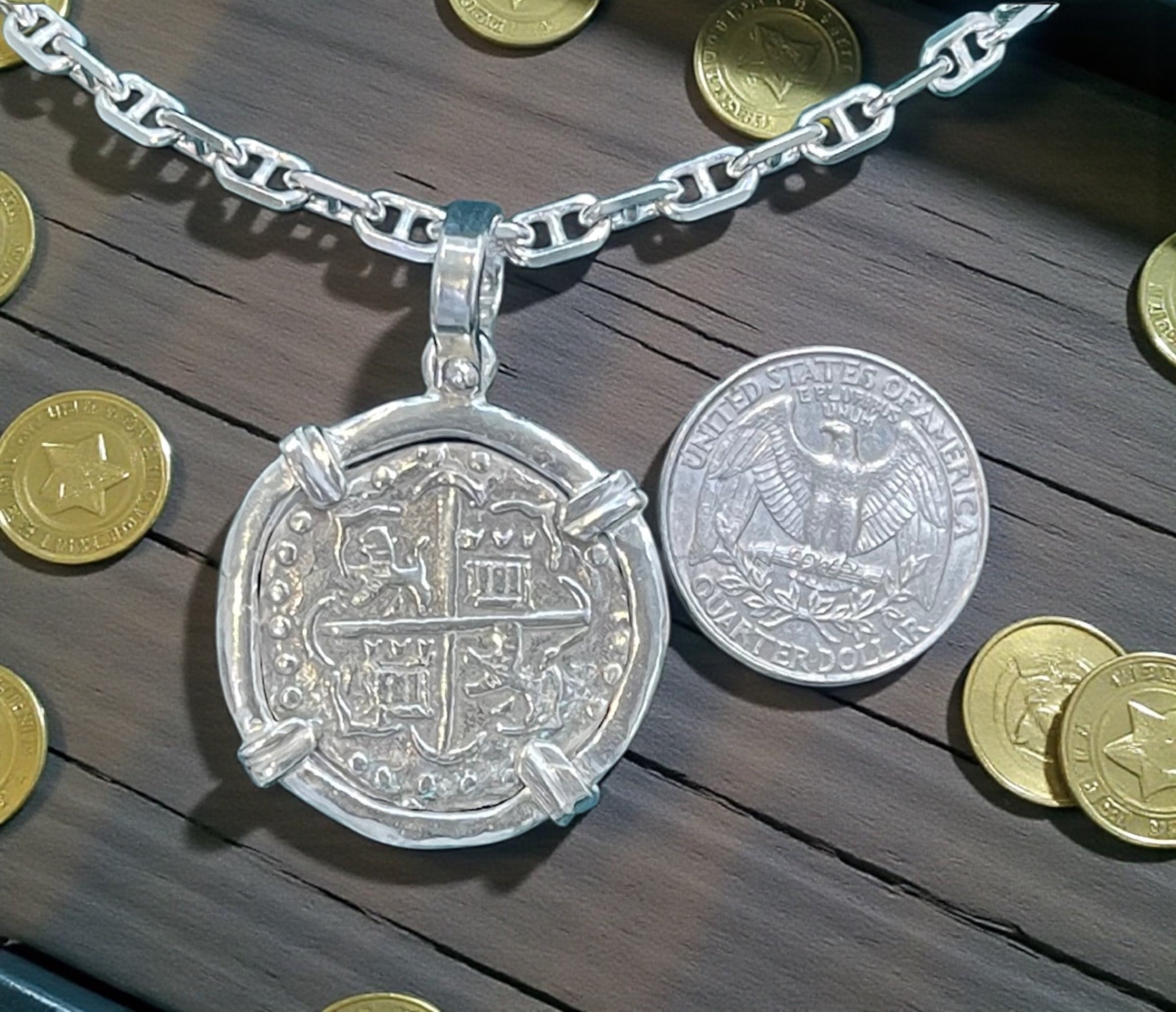 NUESTRA SENORA DE ATOCHA SOLID SILVER COIN PENDANT