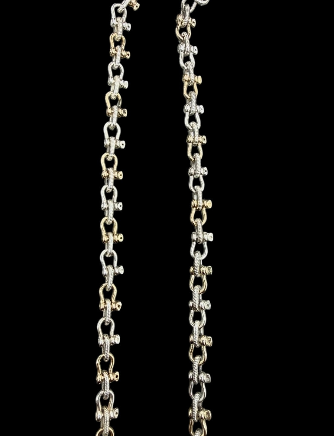 10k solid real  gold and 925 solid sterling silver two tone  handmade shackle link bracelet or necklace (unisex) 7mm