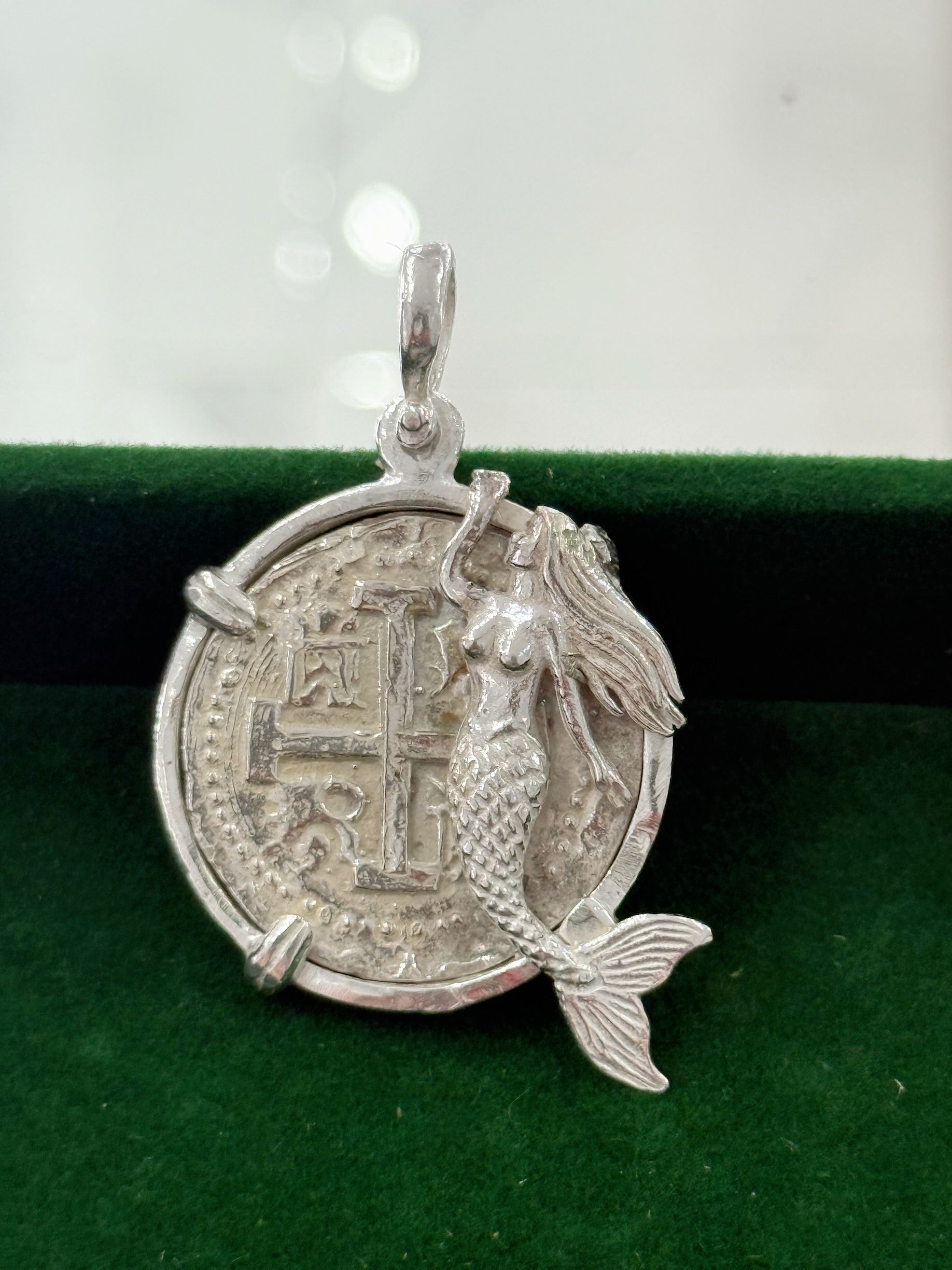 ATOCHA SOLID SILVER COIN PENDANT IN BEAUTIFUL MERMAID