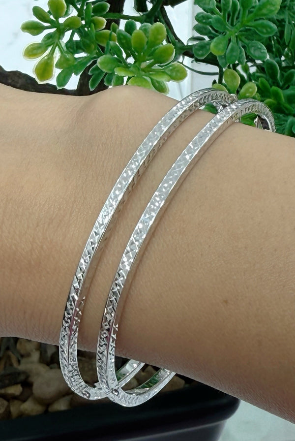 10K REAL WHITE GOLD STACKABLE BANGLES 7.5 INCHES  2.5MM