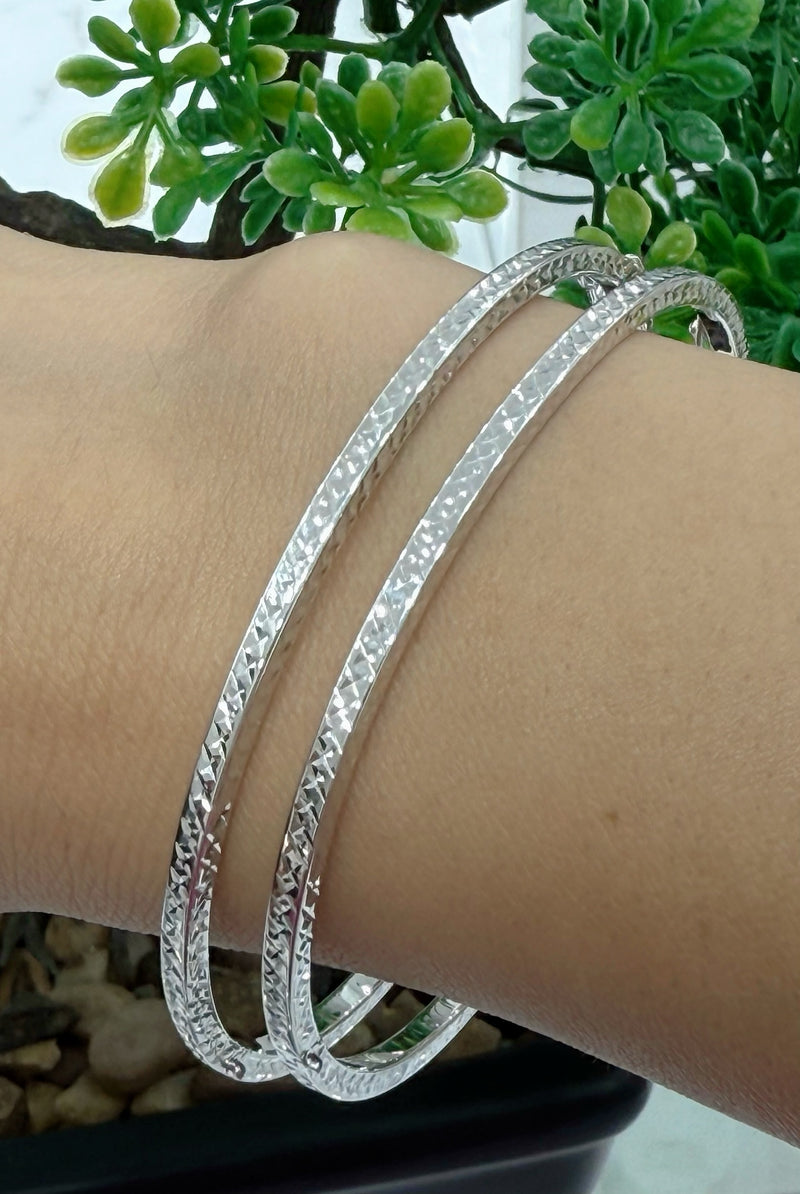 10K REAL WHITE GOLD STACKABLE BANGLES 7.5 INCHES 2.5MM Key West Finest Gold Diamond And Treasure Coins Shop By Rihanna Jewels