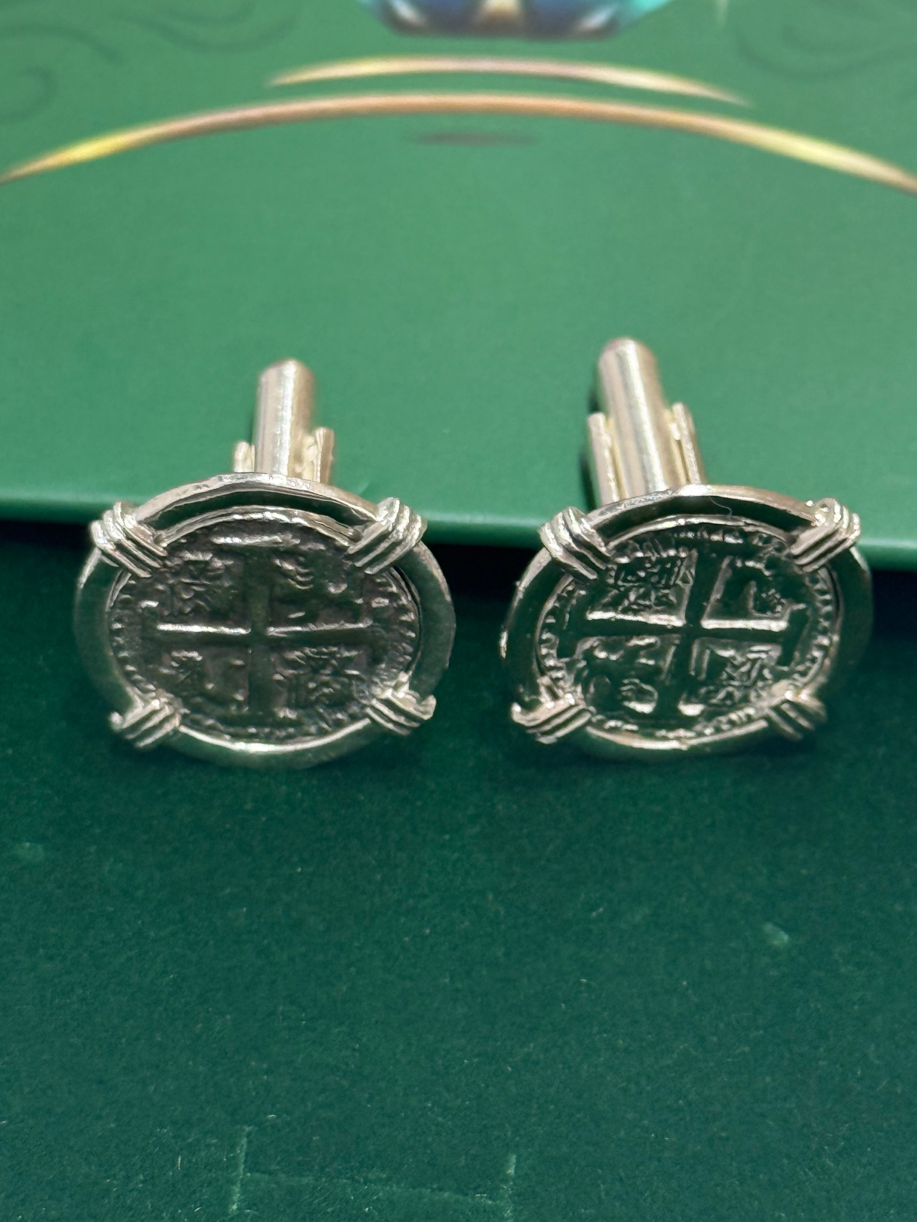 Atocha shipwreck coin Cufflinks 925 solid sterling silver made from atocha silver bars 22mm