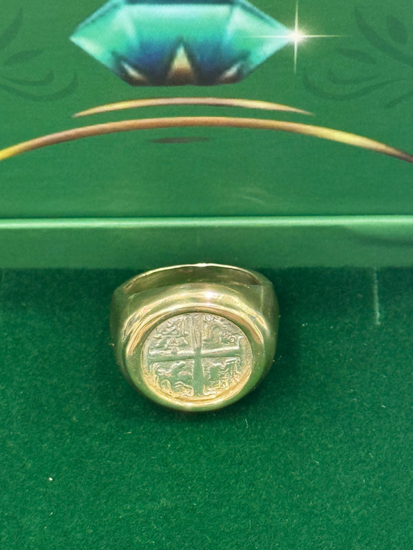 ATOCHA SILVER COIN RING IN 14k SOLID REAL GOLD BEZEL AND BAND