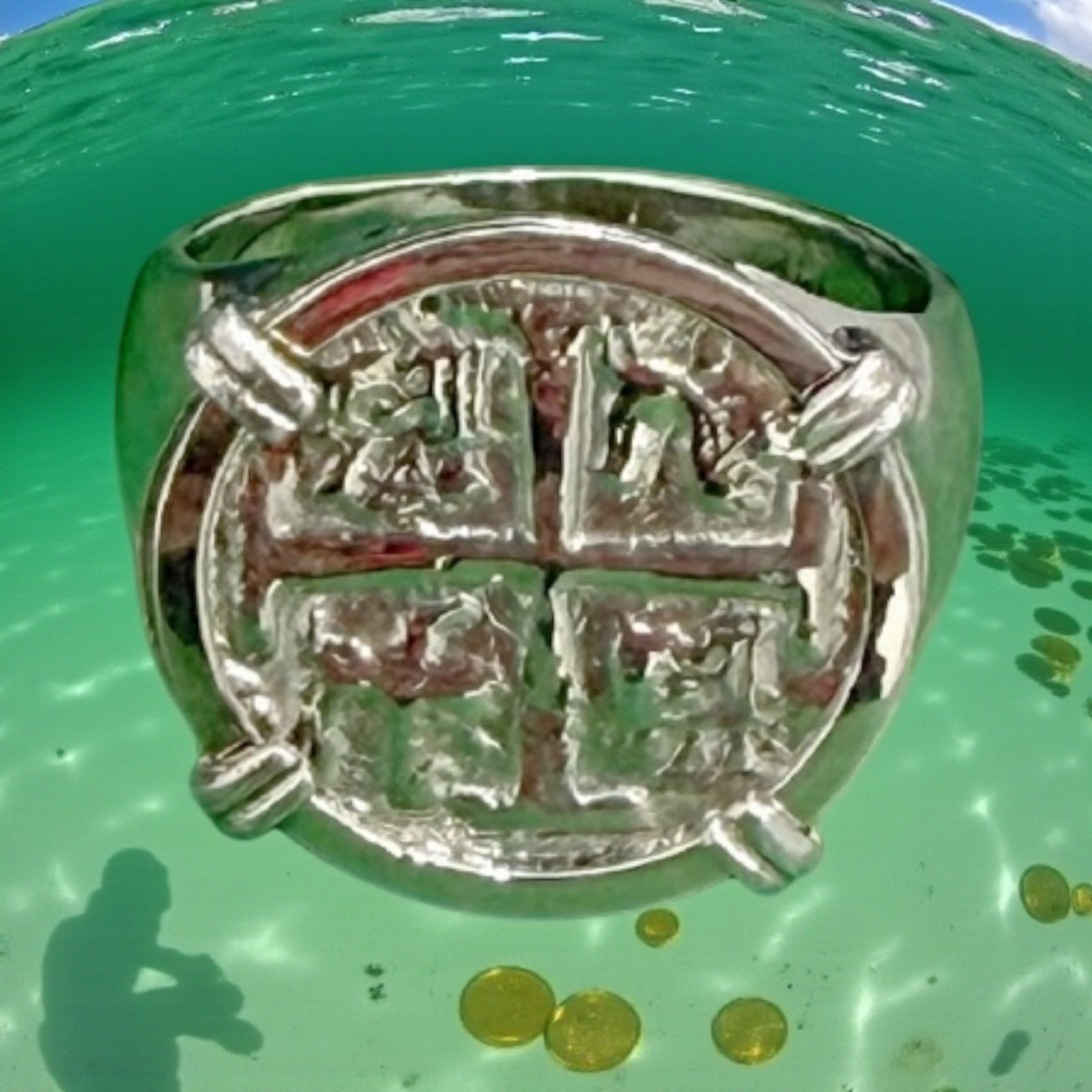 14k solid white gold Atocha coin ring