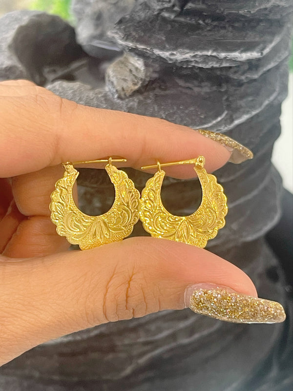 14K REAL GOLD HANDMADE DIME SIZE CUBAN HOOP EARRINGS